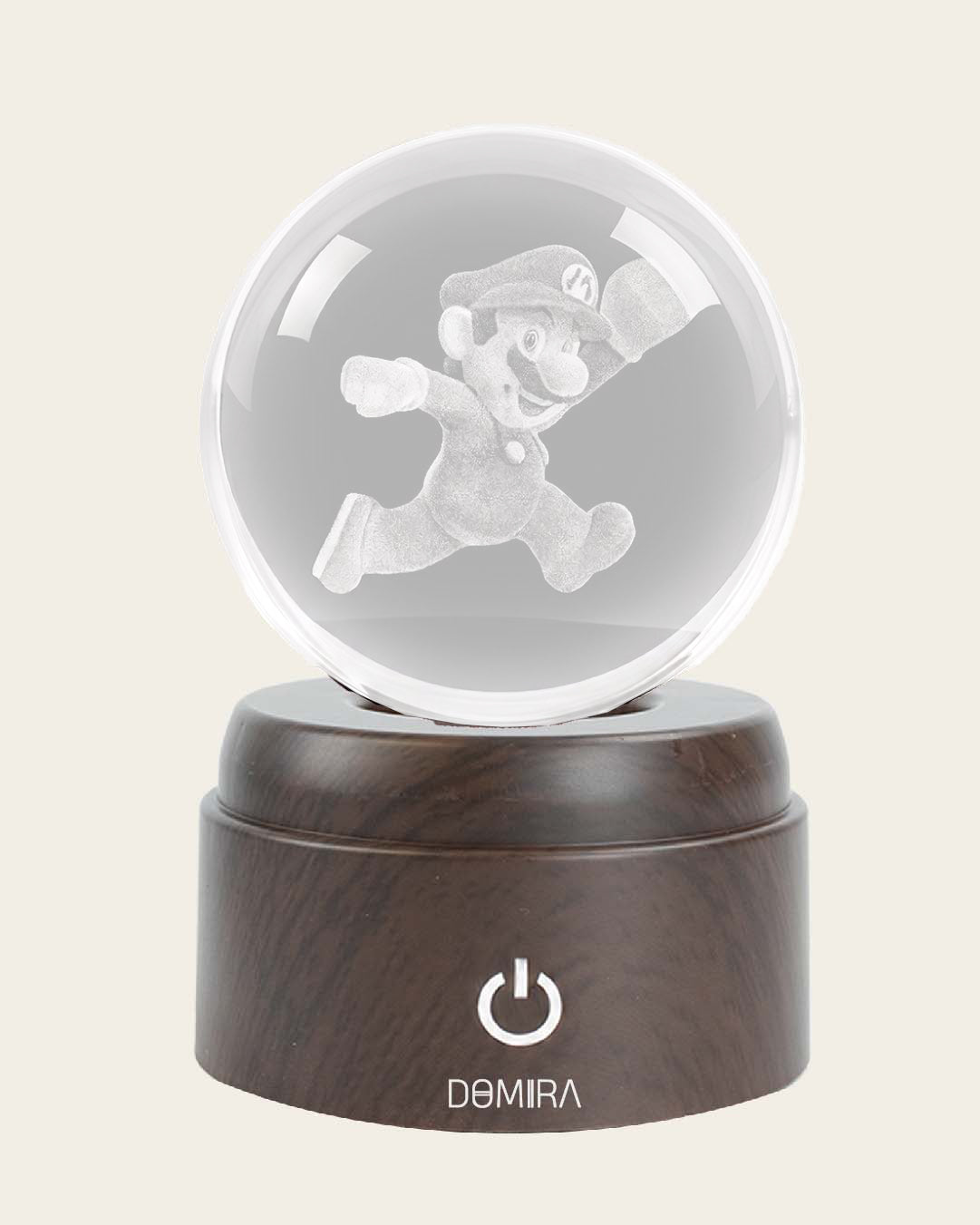 Power Run crystal globe front view on its rotating LED base
