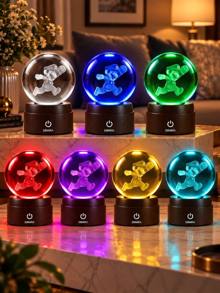 Power Run crystal globe shown in seven LED colours