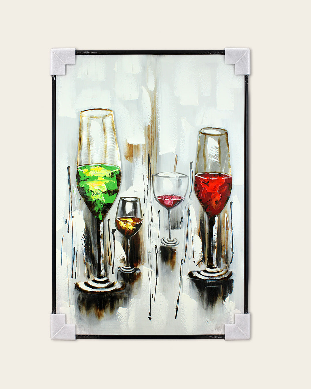 Aperitivo wine glass wood and metal wall art with corner protectors for delivery