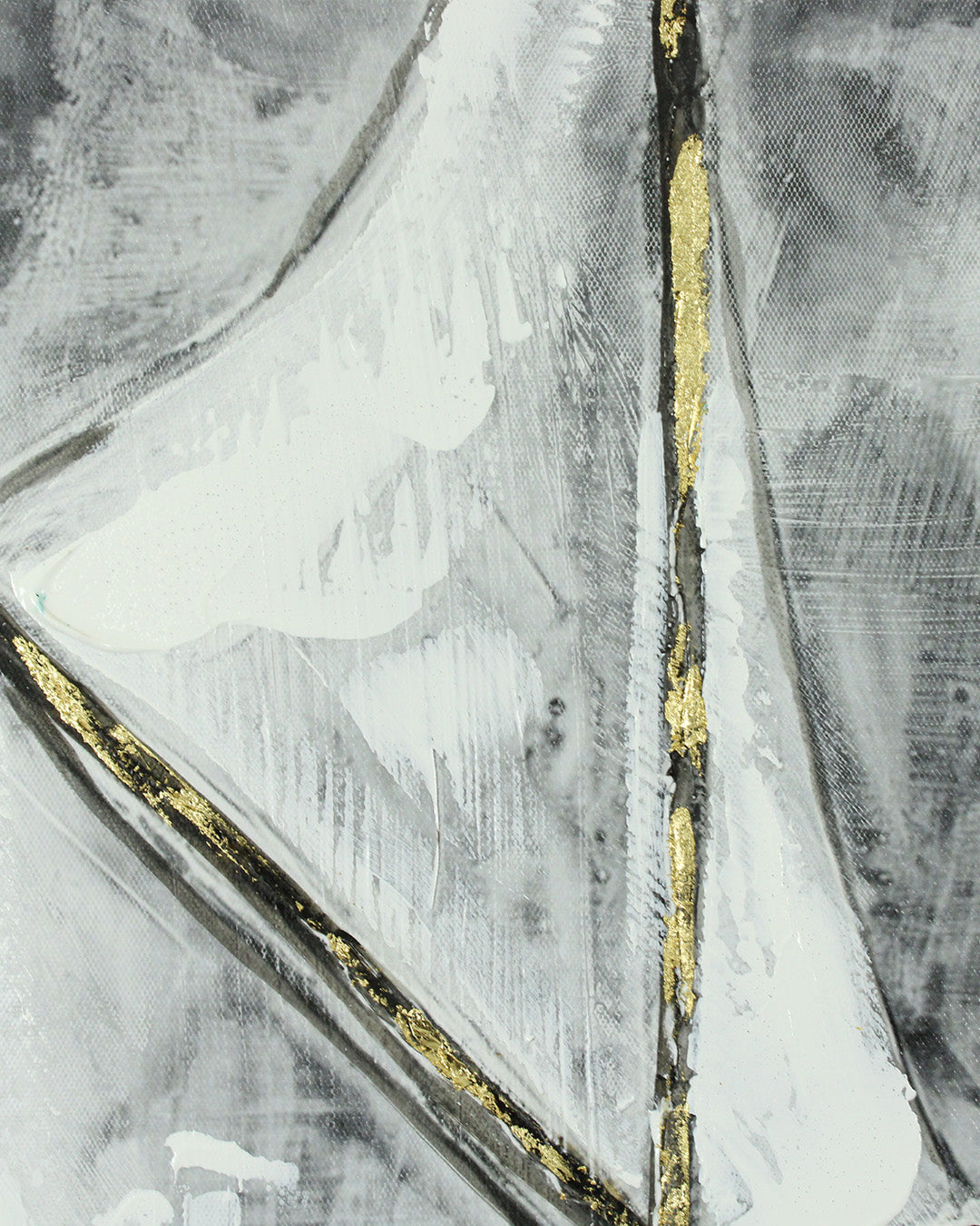 Between Sea & Sky black and white sailboat painting close-up of the brushwork