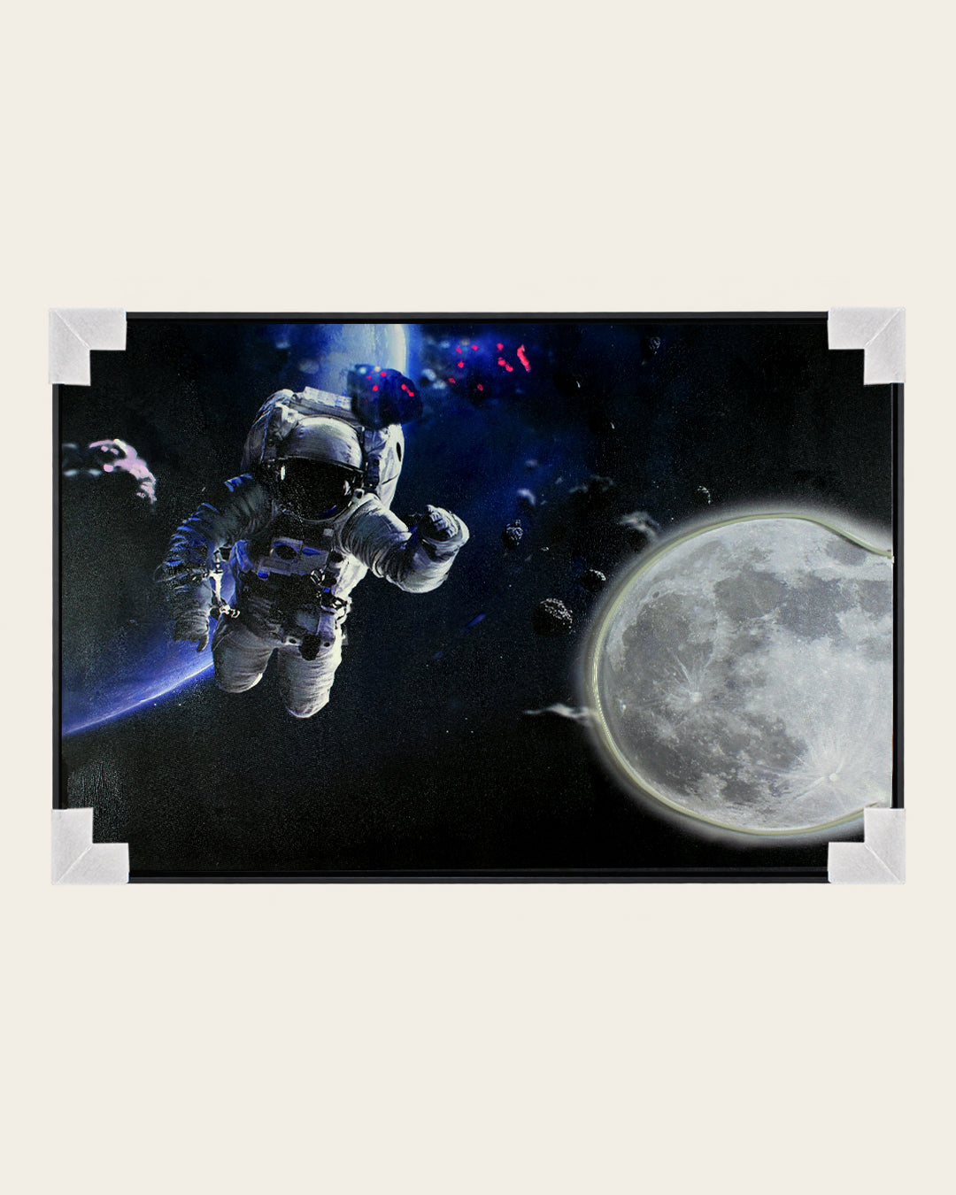 Beyond Infinity astronaut and moon LED wall art with corner protectors for delivery