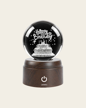 Birthday Wishes crystal ball gift on a wooden LED base