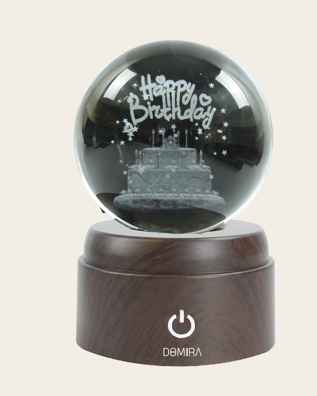 Birthday Wishes crystal globe close-up of the 3D engraved design
