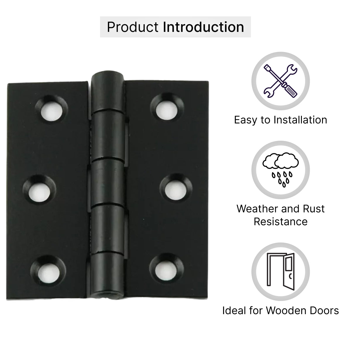 Black 3 inch door hinges front view