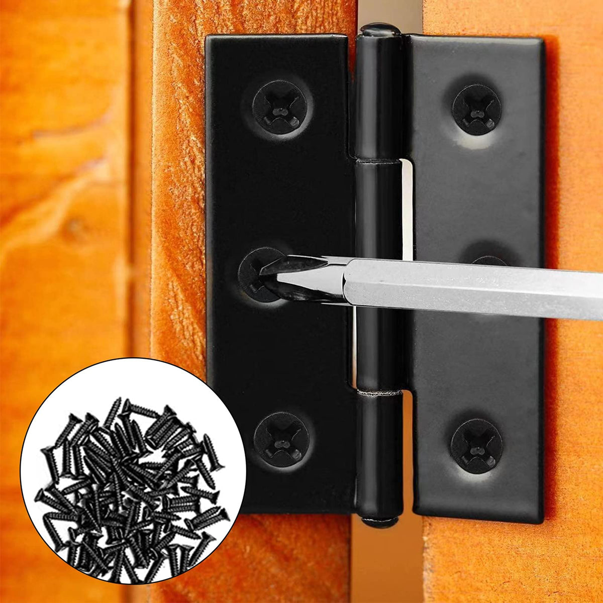 Black 3 inch door hinges with matching screws