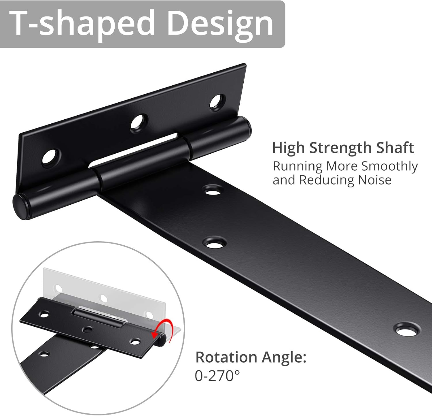 Black tee hinges fitted on a shed door