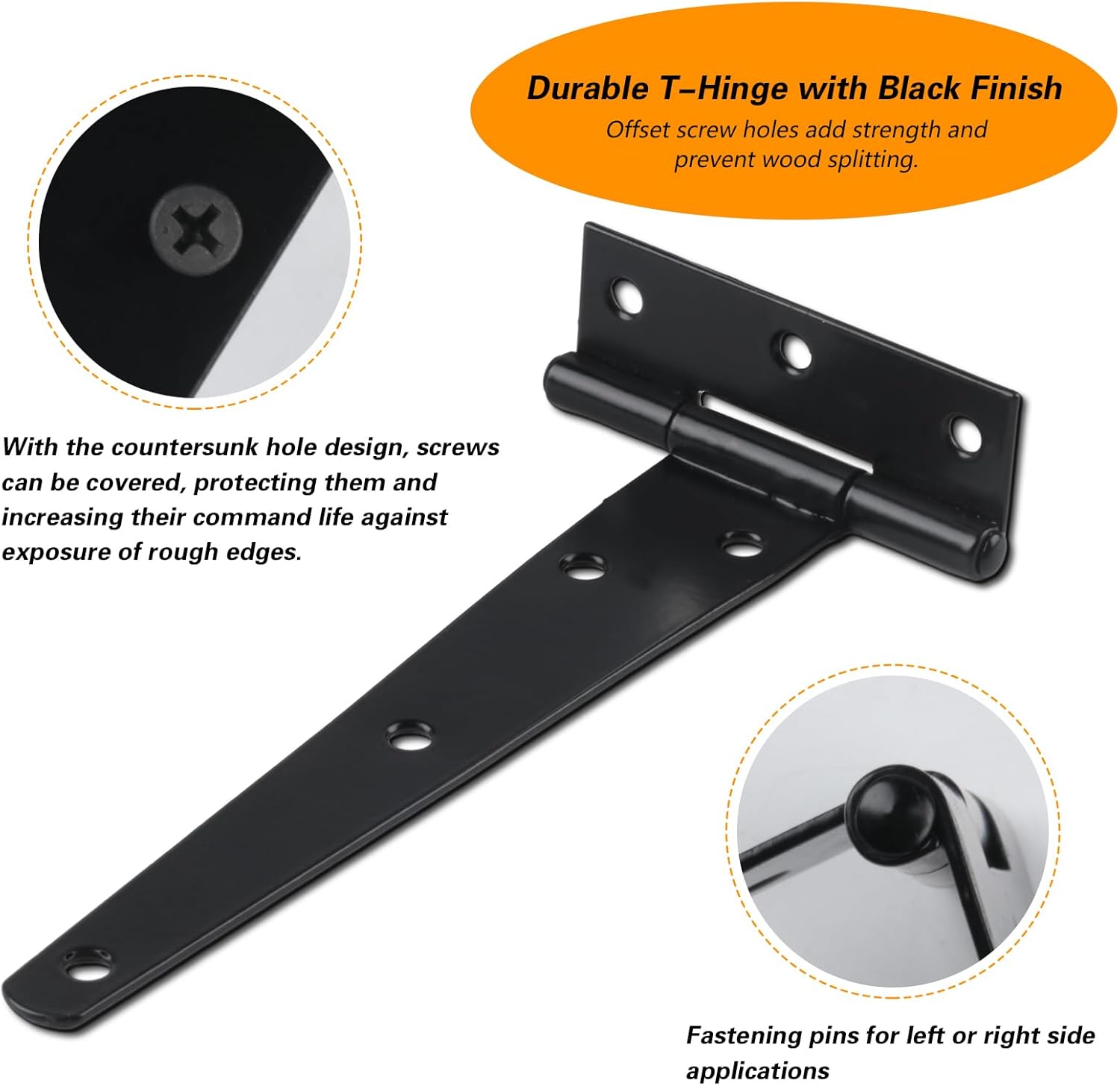 Black tee hinges side view with fixing holes