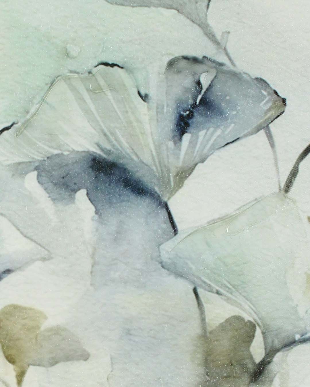 Blue Reverie ginkgo biloba wall art close-up of the pale ginkgo leaves