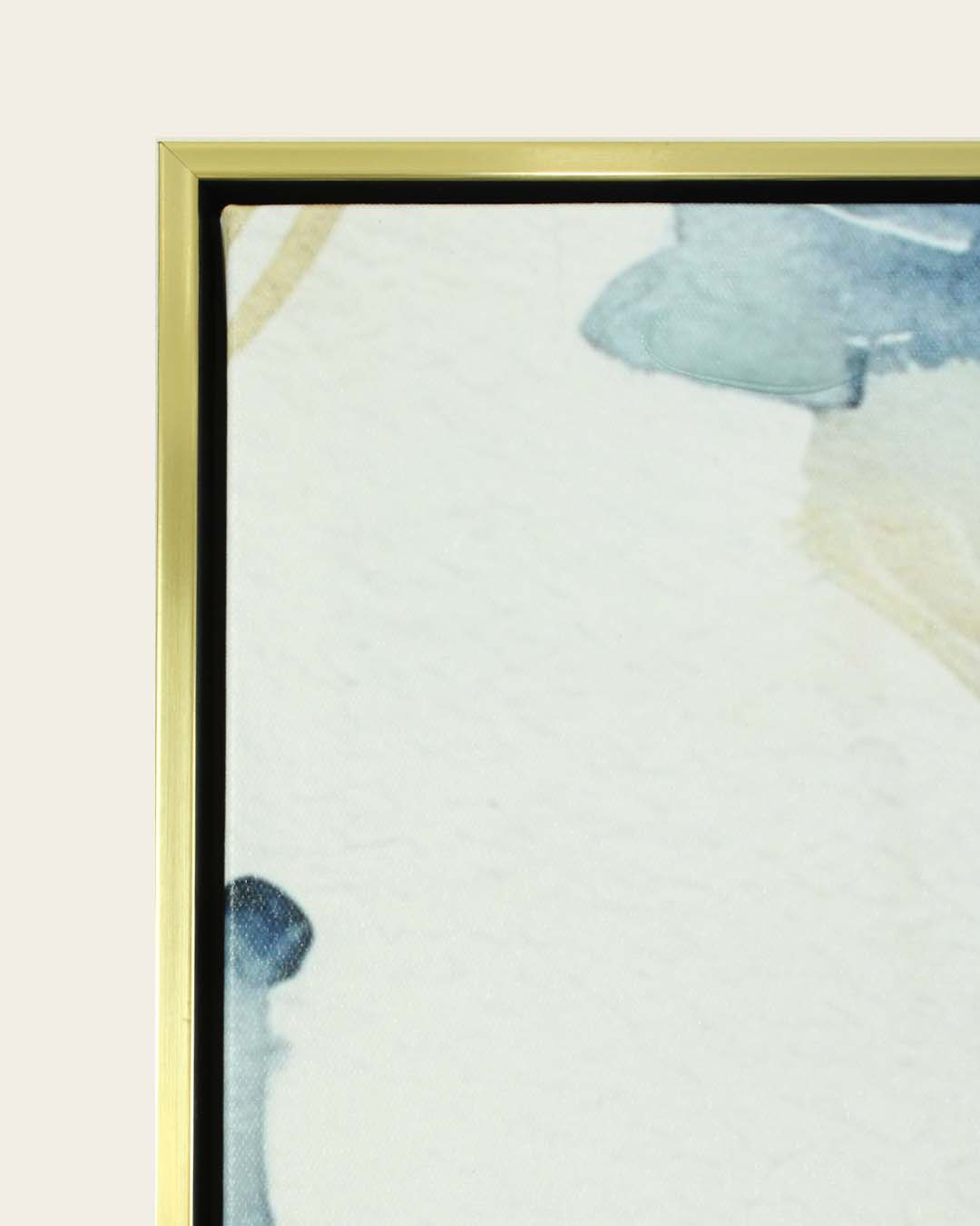 Blue Reverie ginkgo biloba wall art gold and black frame corner detail