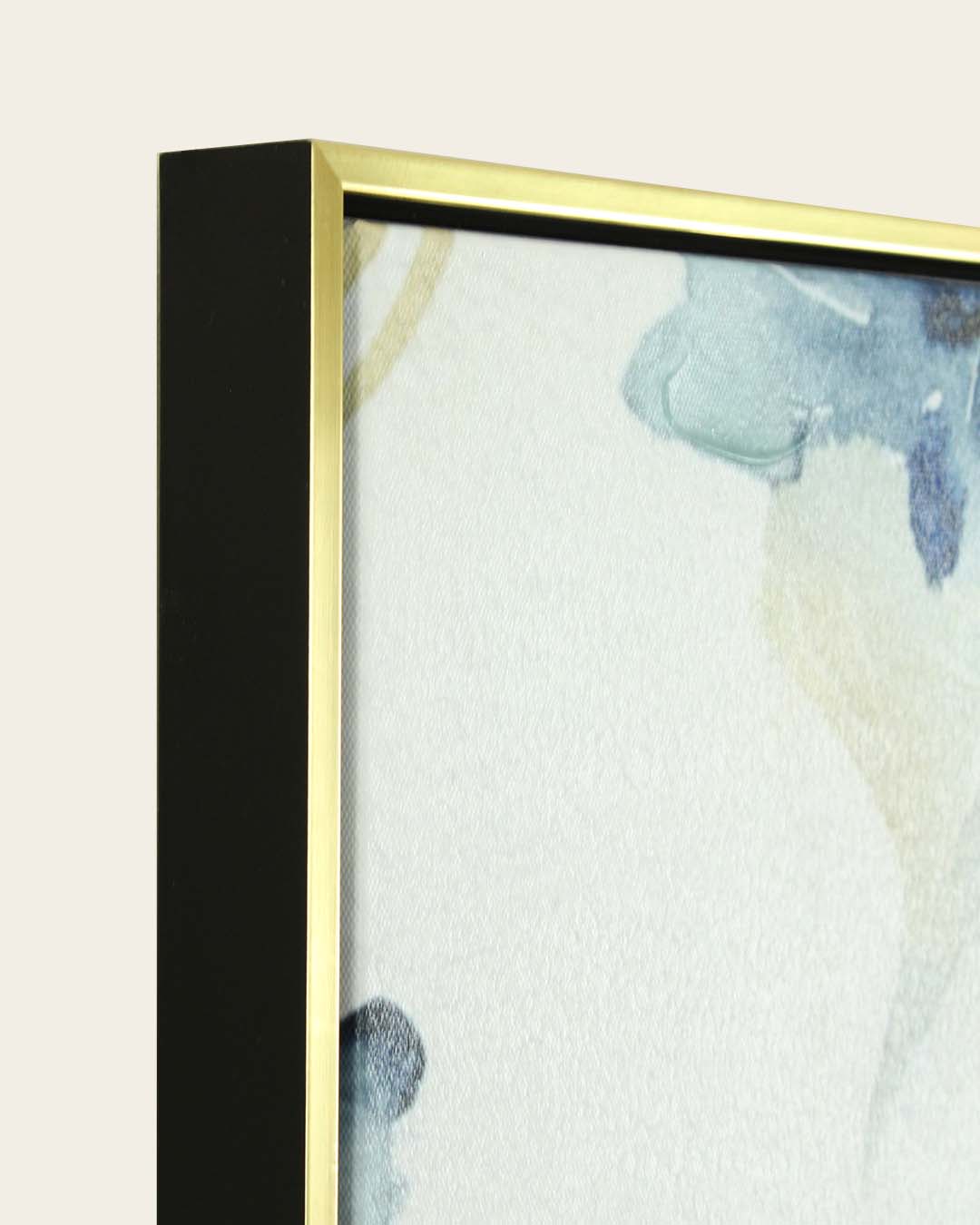 Blue Reverie ginkgo biloba wall art side profile of the gold and black frame