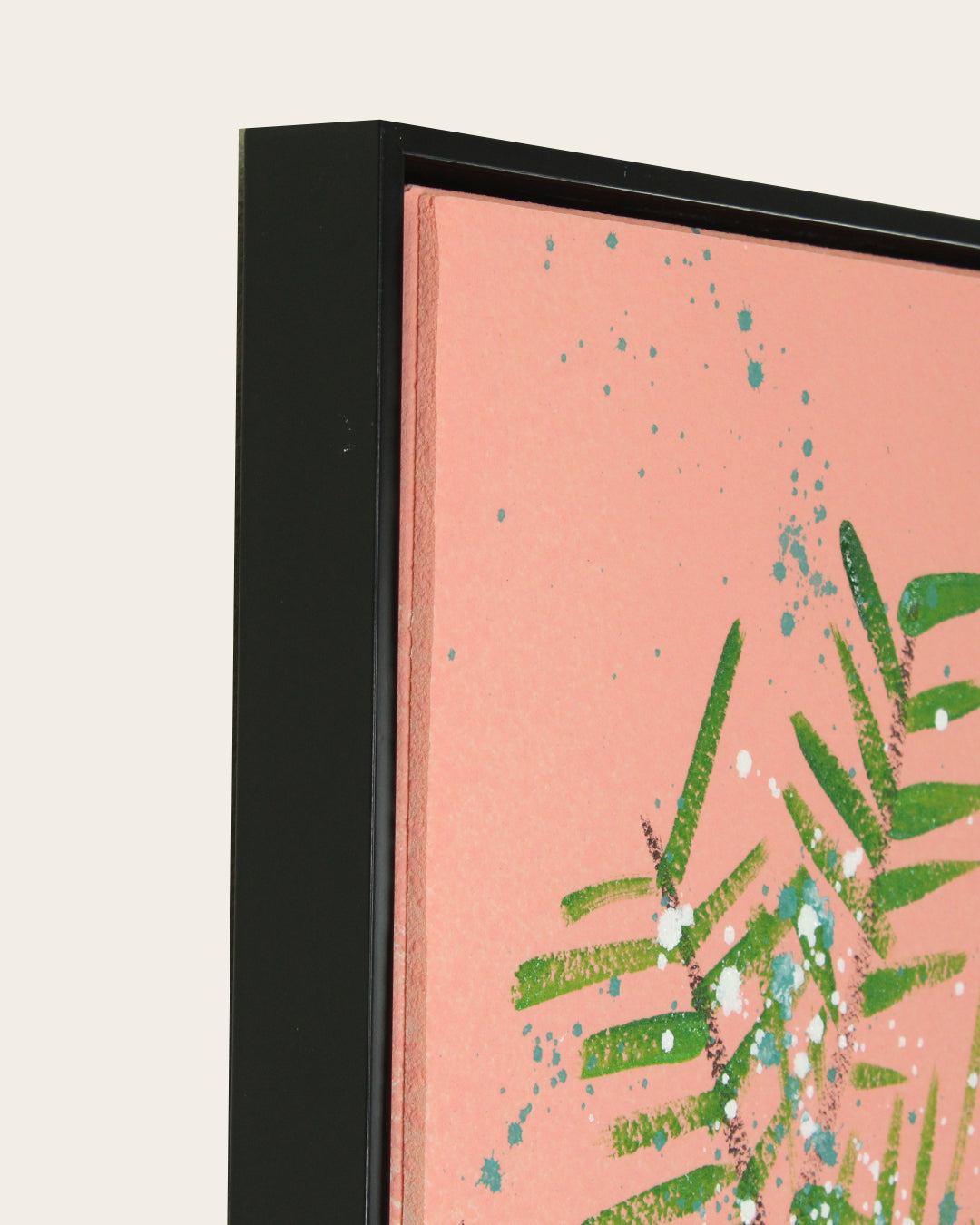 Blush Pine 3D pink leaf botanical wall art black frame side profile