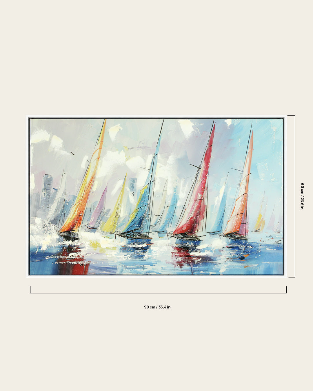 Chasing Horizons sailing boat resin wall art with dimensions marked