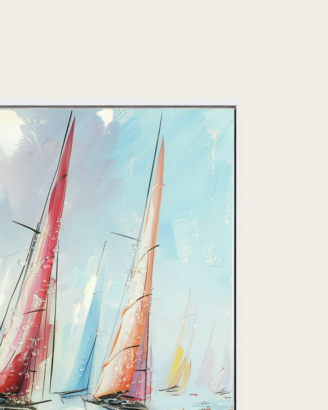 Chasing Horizons sailing boat resin wall art white frame corner detail
