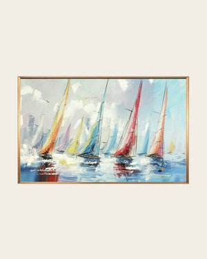 Chasing Horizons sailing boat resin wall art front view in a rose gold frame