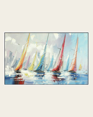Chasing Horizons sailing boat resin wall art front view in a white frame