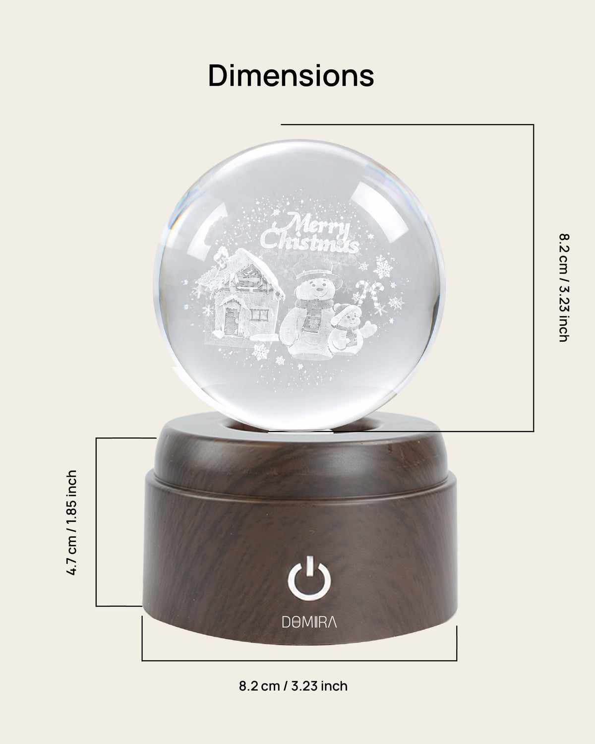 A Snowy Christmas crystal globe dimensions: 8.2 cm globe on an 8.2 cm wide, 4.7 cm high base