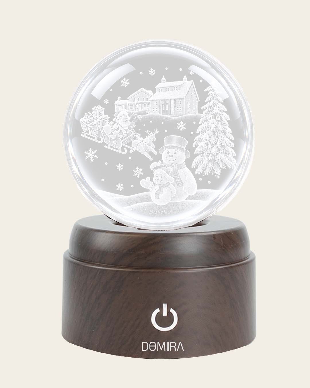 Festive Winter crystal globe close-up of the 3D engraved design