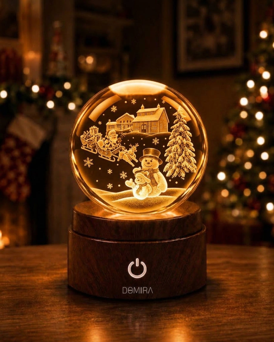Festive Winter crystal globe glowing warm amber