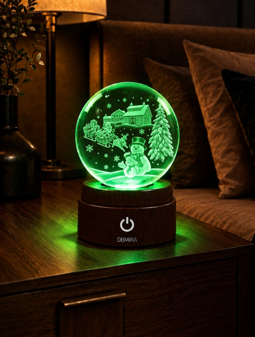 Festive Winter crystal globe glowing green