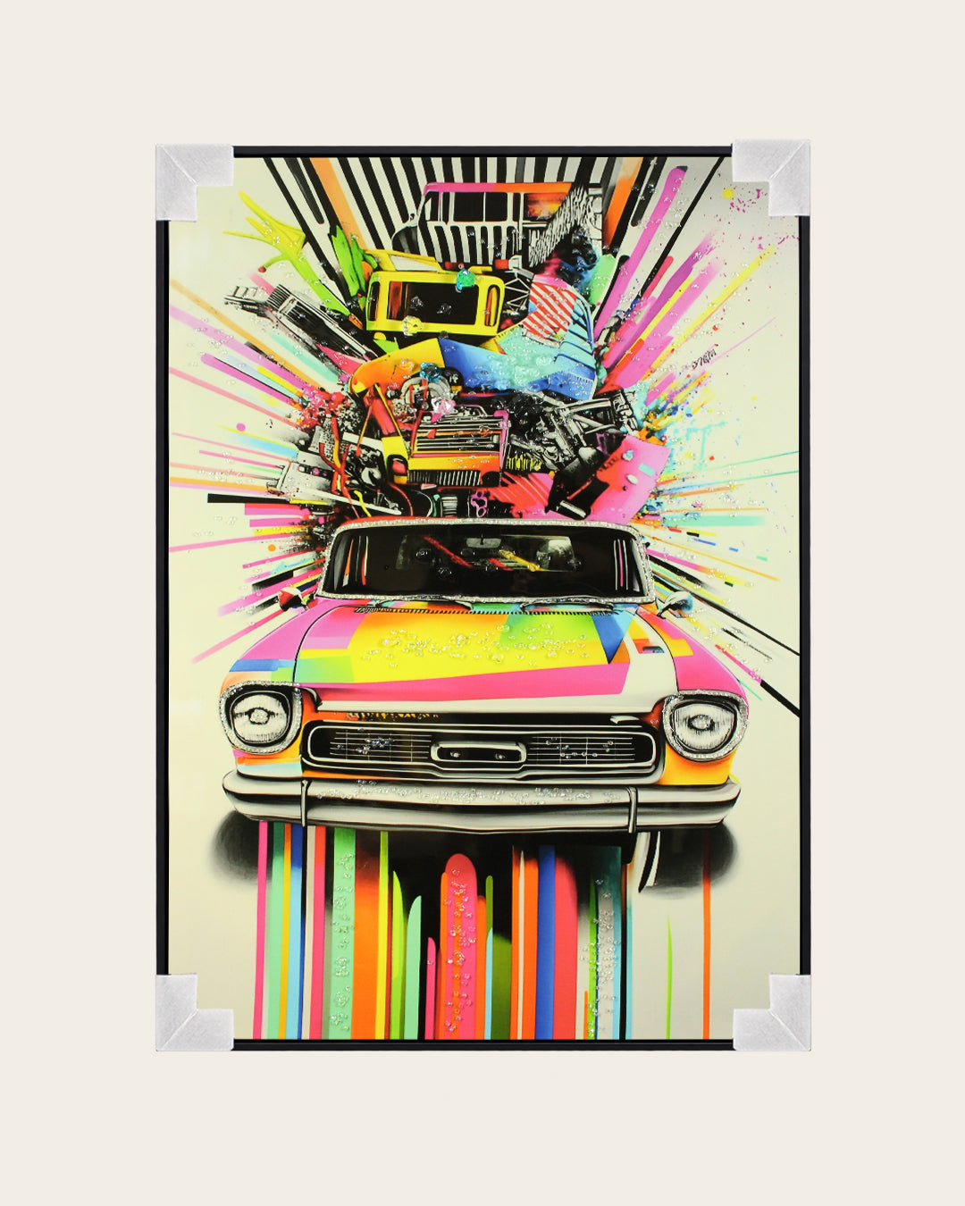 Chromatic Classic pop art car resin wall art with corner protectors for delivery