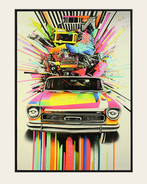 Chromatic Classic pop art car resin wall art front view in a black frame