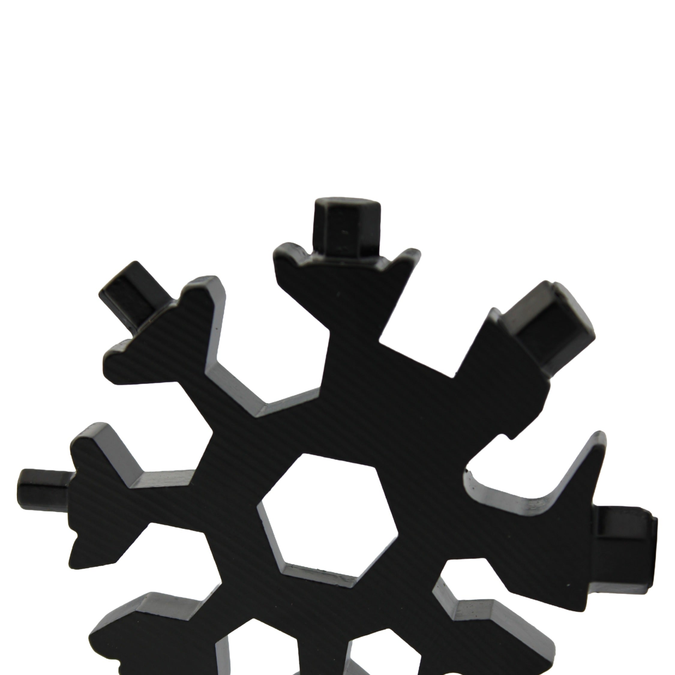 Close-up of the DOMIRA 18-in-1
Snowflake Multi Tool showing the
integrated screwdriver heads, bottle
opener and wrench functions in a
compact EDC multitool.