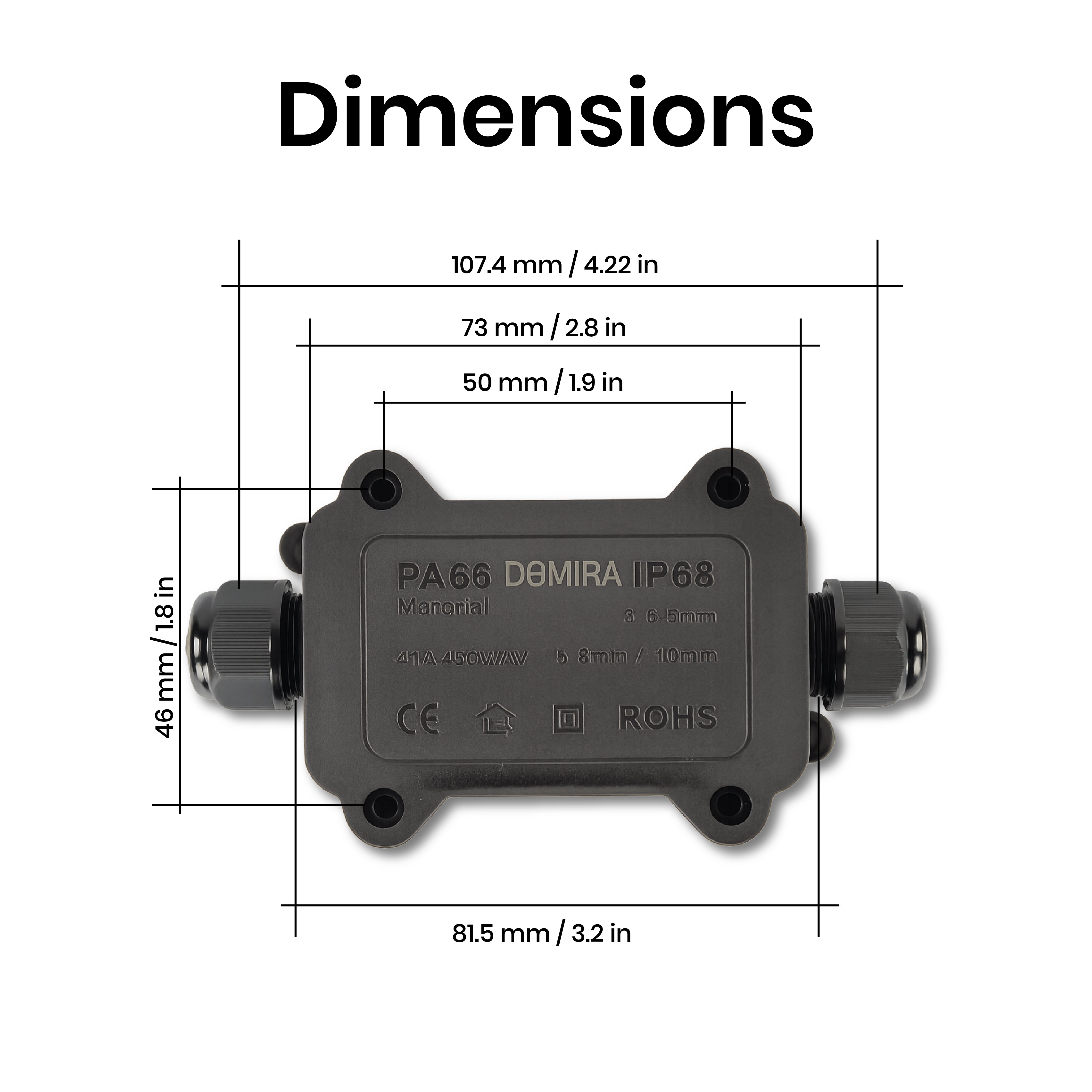 DOMIRA 2 Way Cable Connector Outdoor Junction Box IP68 Waterproof Polycarbonate Electrical Connector for Garden Lighting