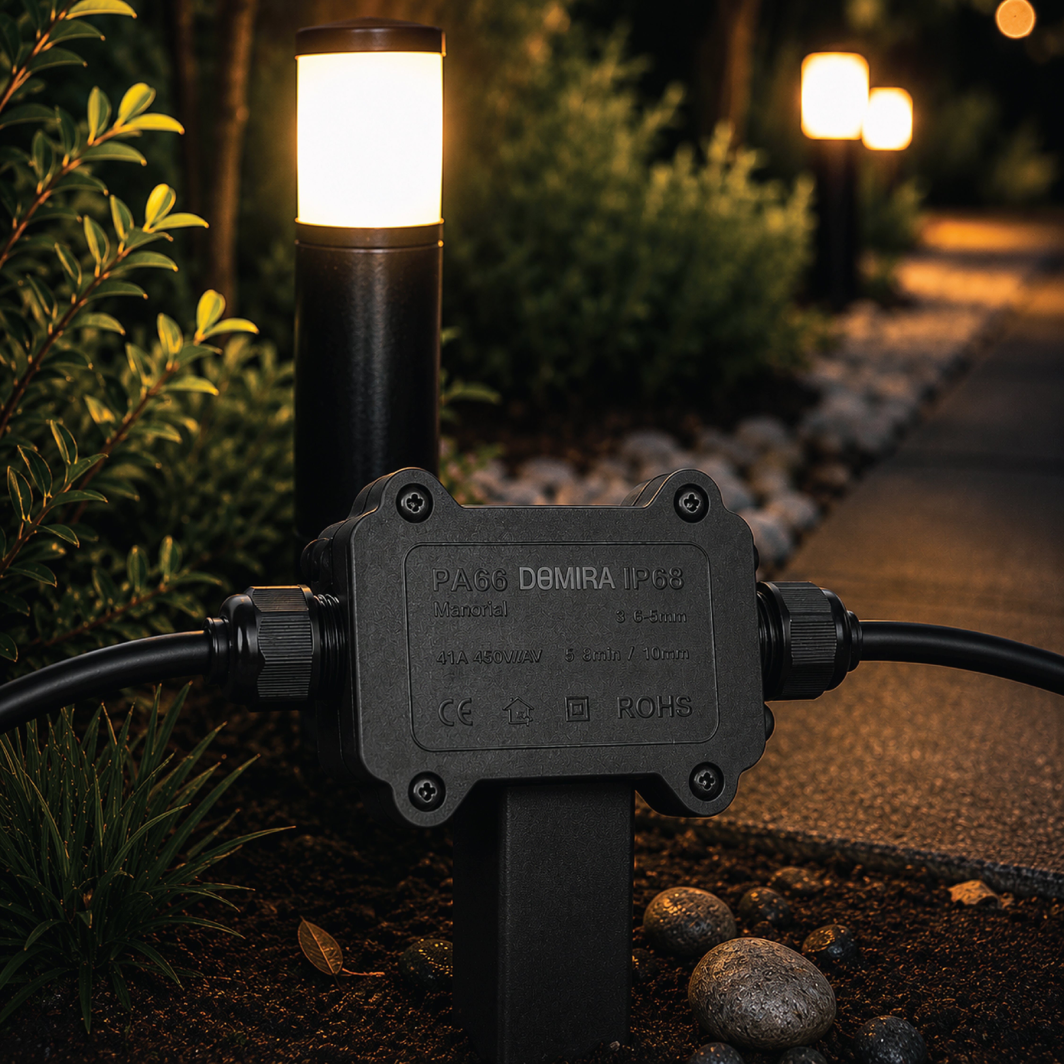 DOMIRA 2 Way Cable Connector Outdoor Junction Box IP68 Waterproof Polycarbonate Electrical Connector for Garden Lighting
