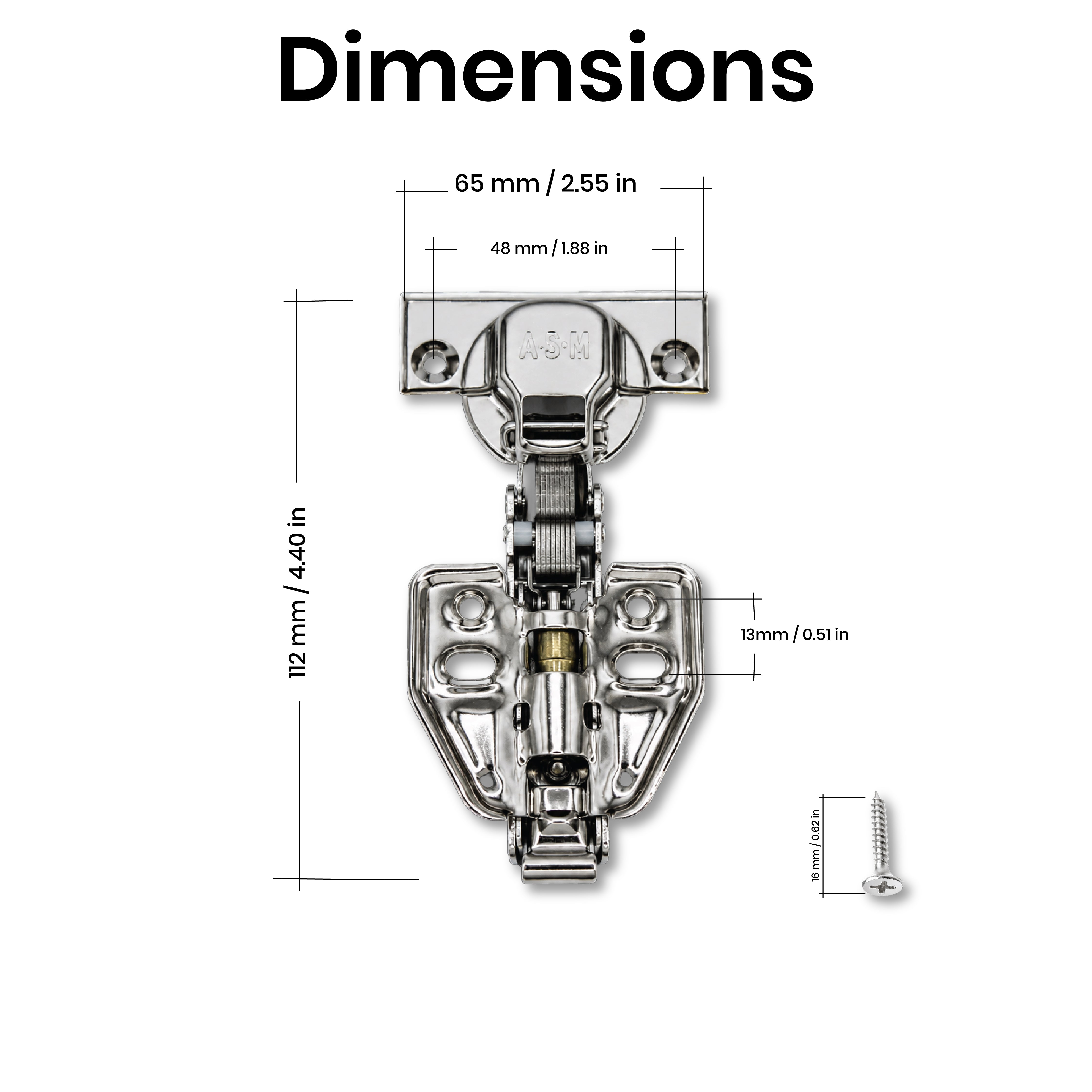 Dimensions and size details for DOMIRA 4 inch soft close cabinet hinges