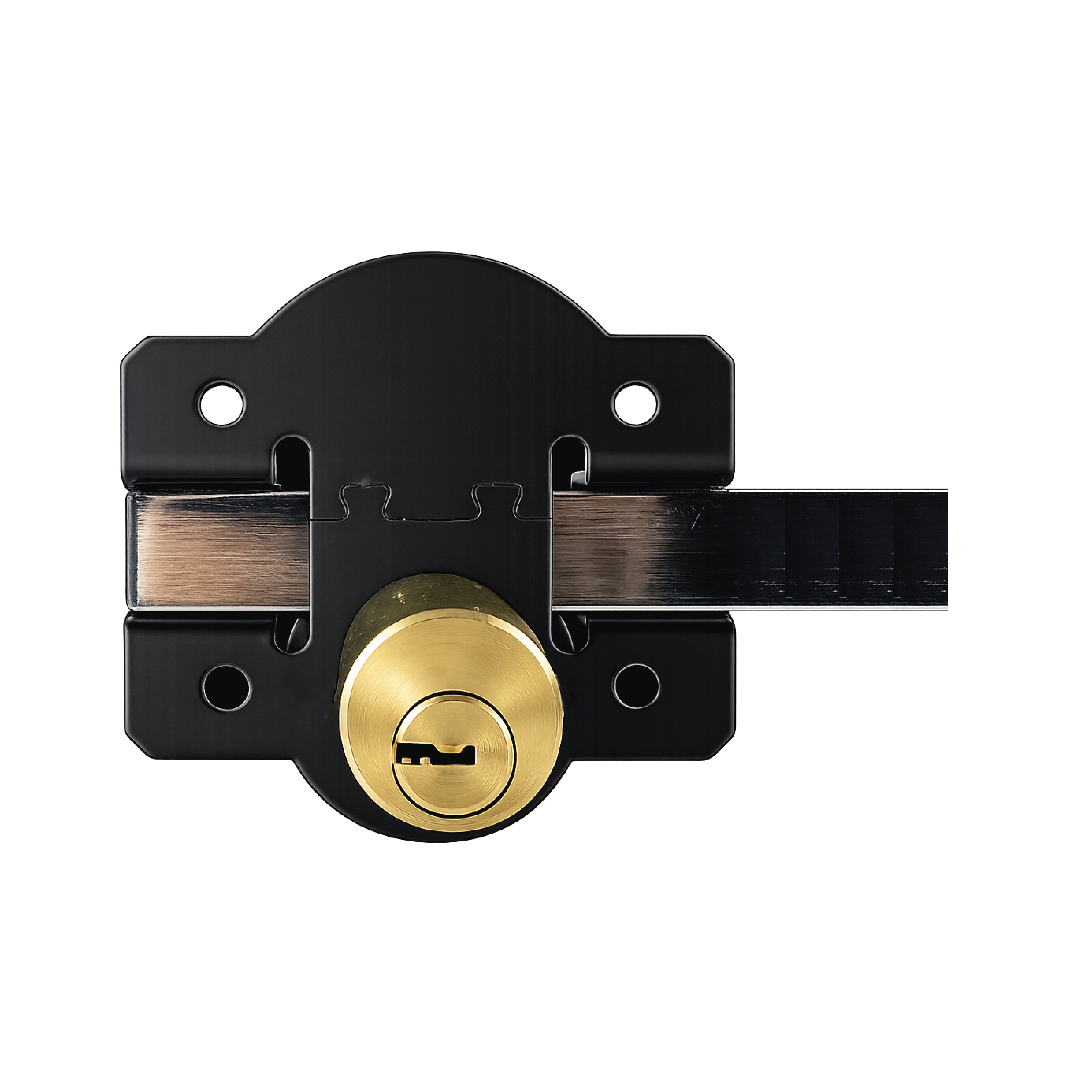Rear view of the DOMIRA 50mm
weatherproof stainless steel gate lock
showing heavy duty construction for outdoor
security.