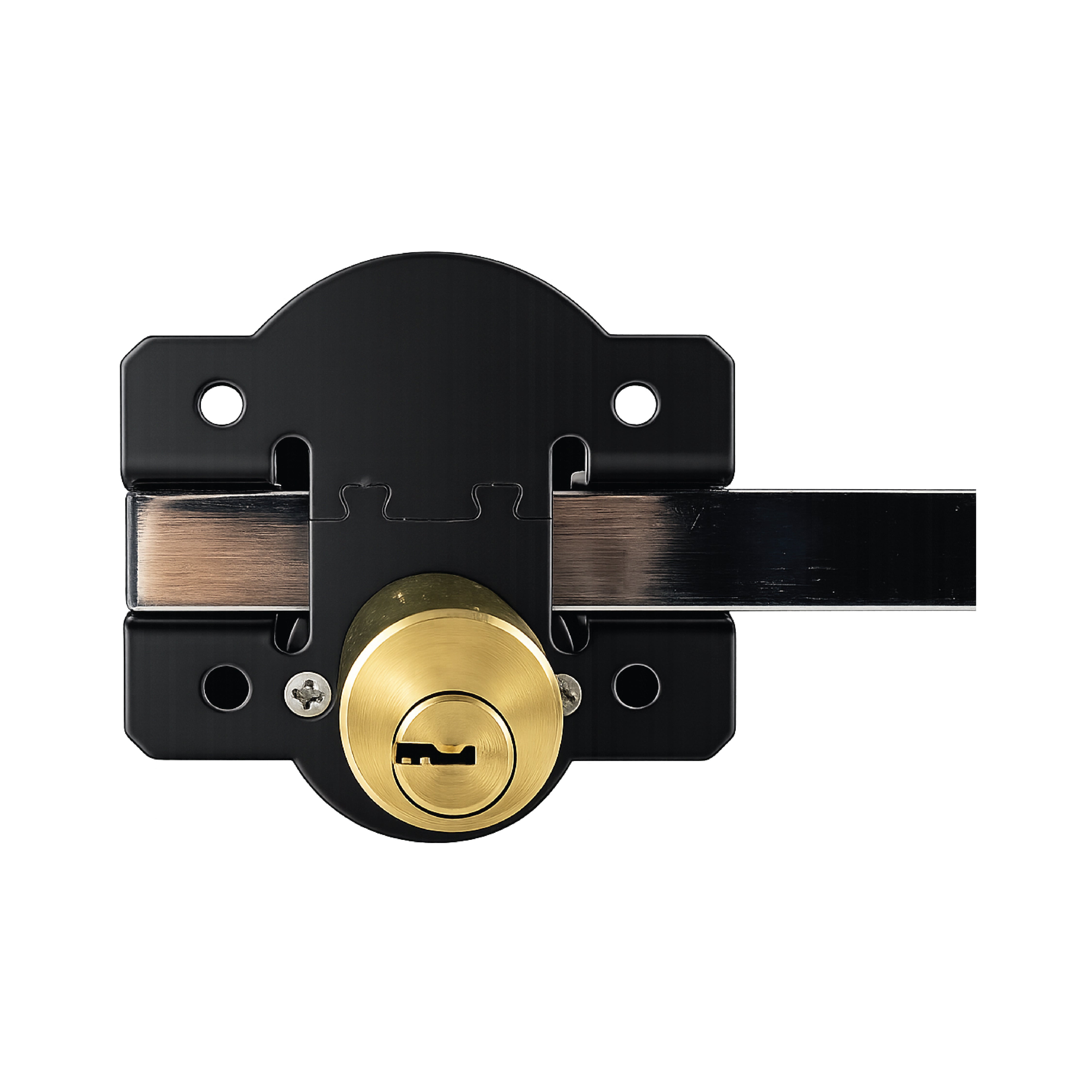Rear view of the DOMIRA 70mm
weatherproof stainless steel gate lock
showing robust construction for outdoor
security.