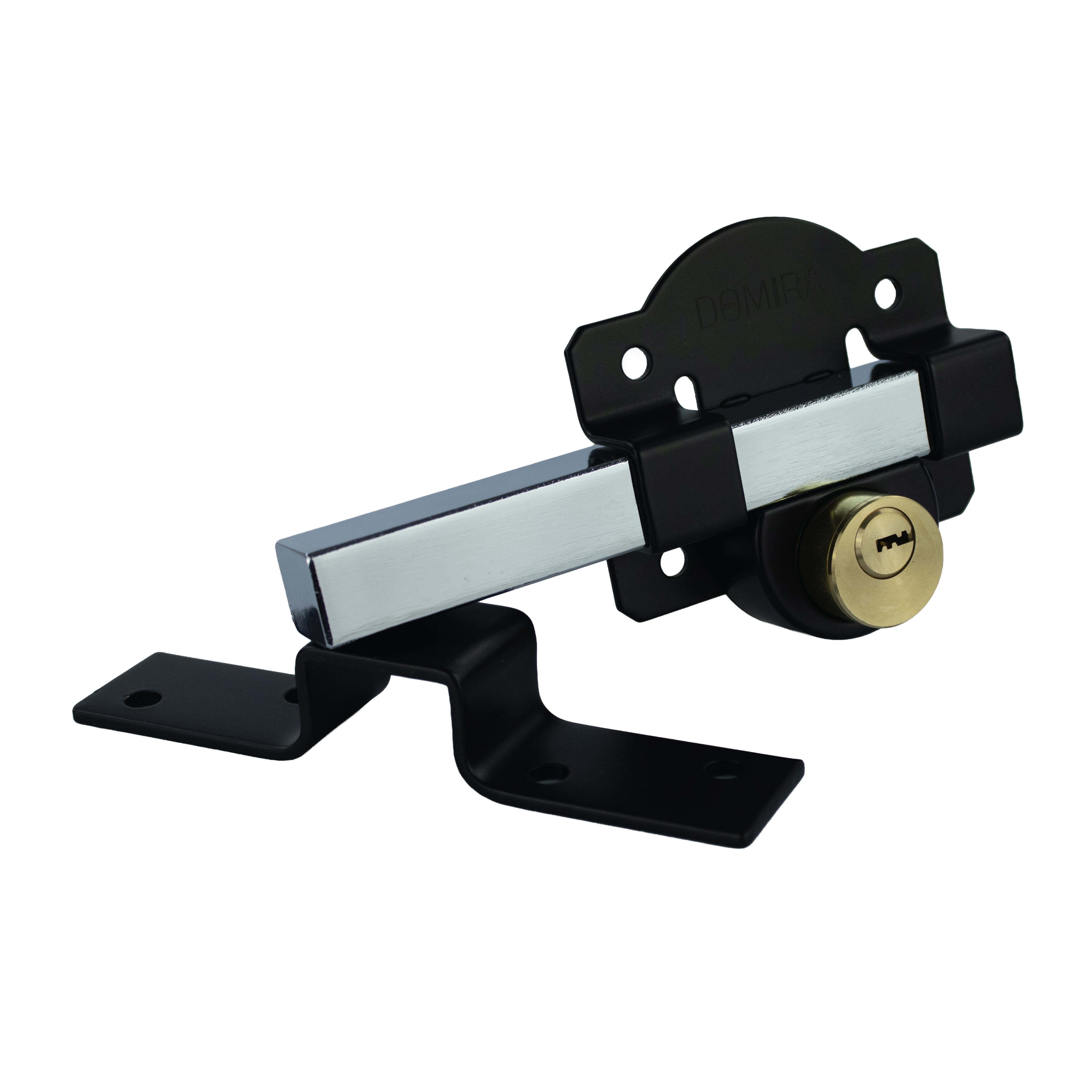 Side profile of the DOMIRA 70mm long
throw gate lock highlighting the extended
bolt throw and stainless steel body.