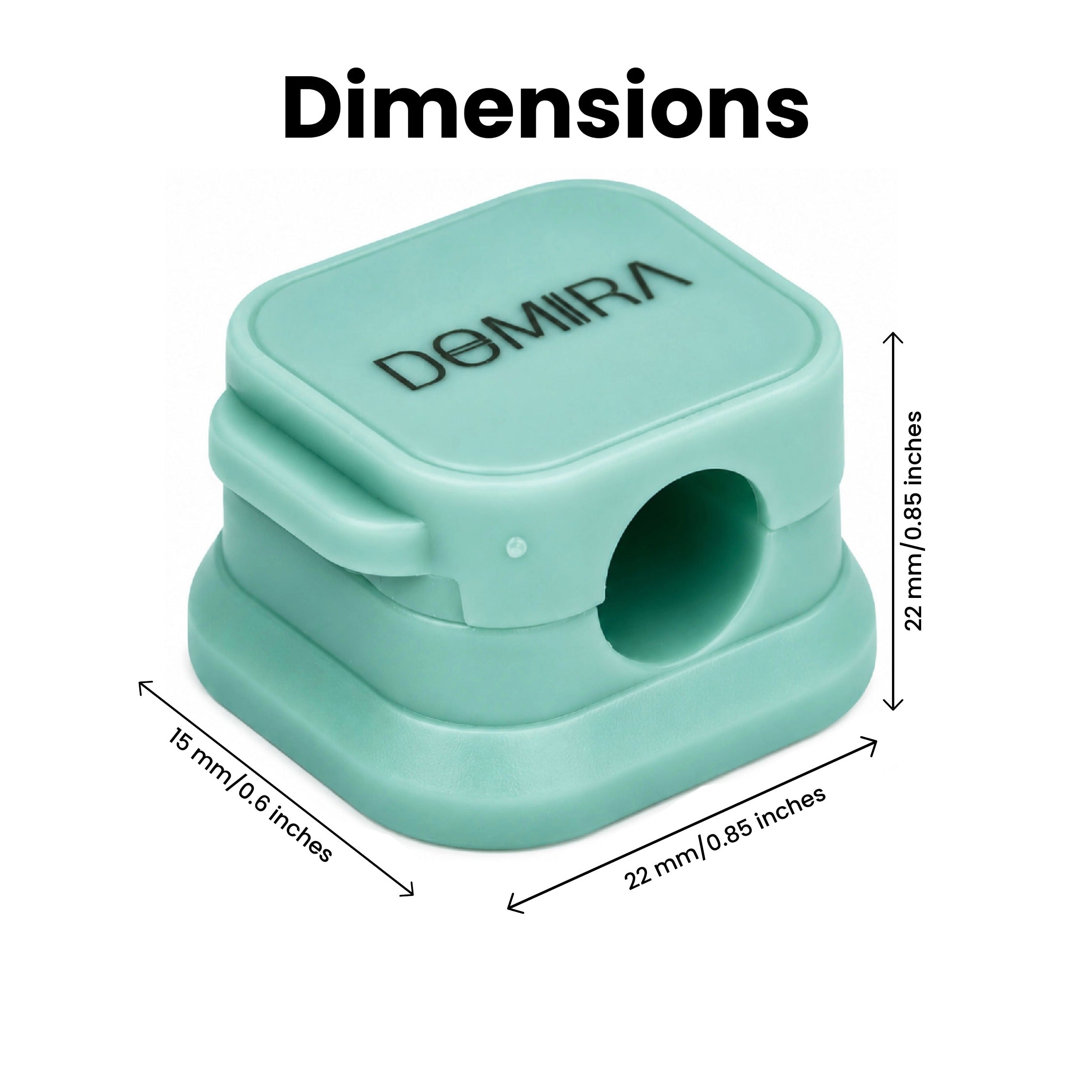 Dimensions image showing
measurements of DOMIRA Green
magnetic cable holder clips including
22mm width and 7.5mm cable slot
diameter.