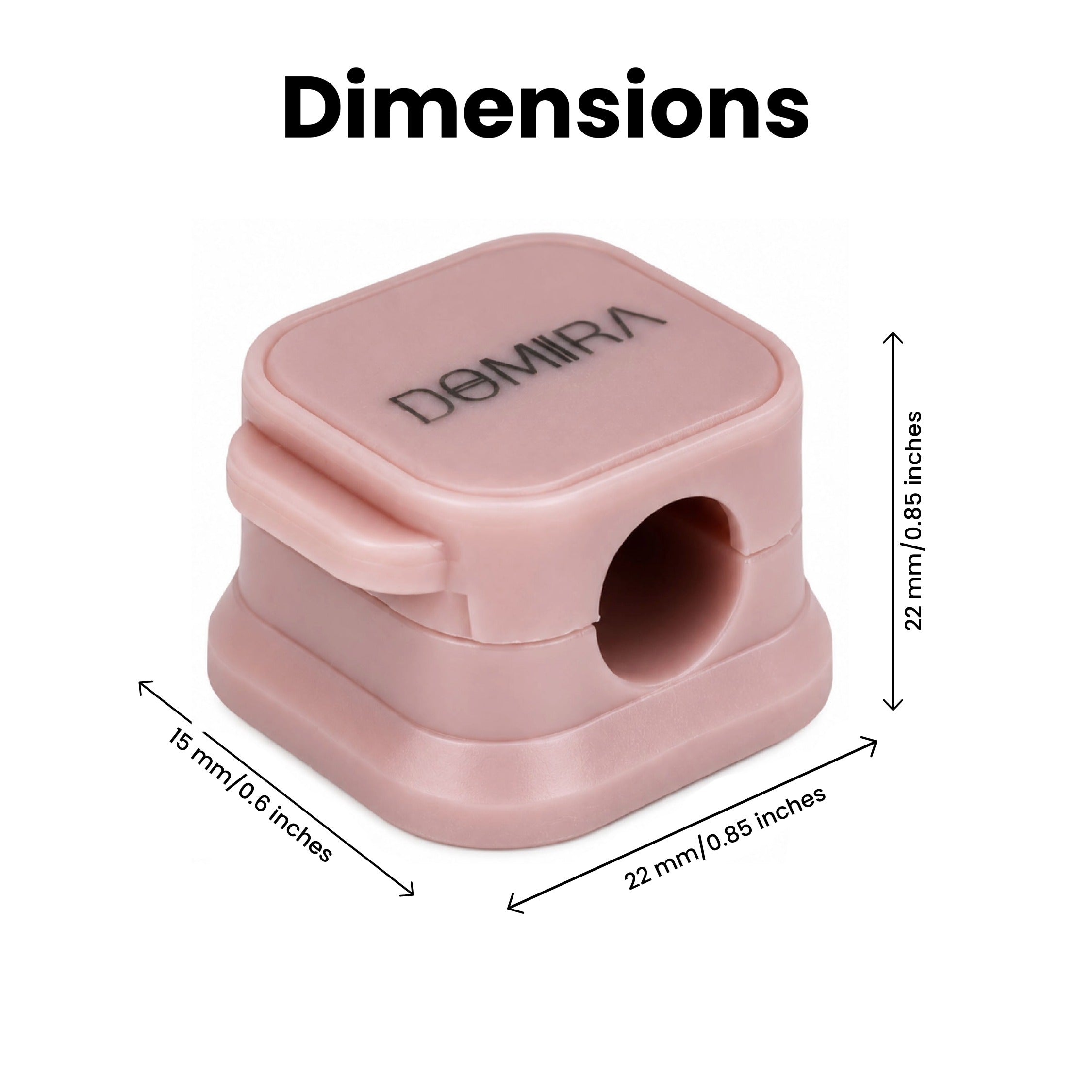 Dimensions image showing
measurements of DOMIRA Pink
magnetic cable holder clips including
22mm width and 7.5mm cable slot