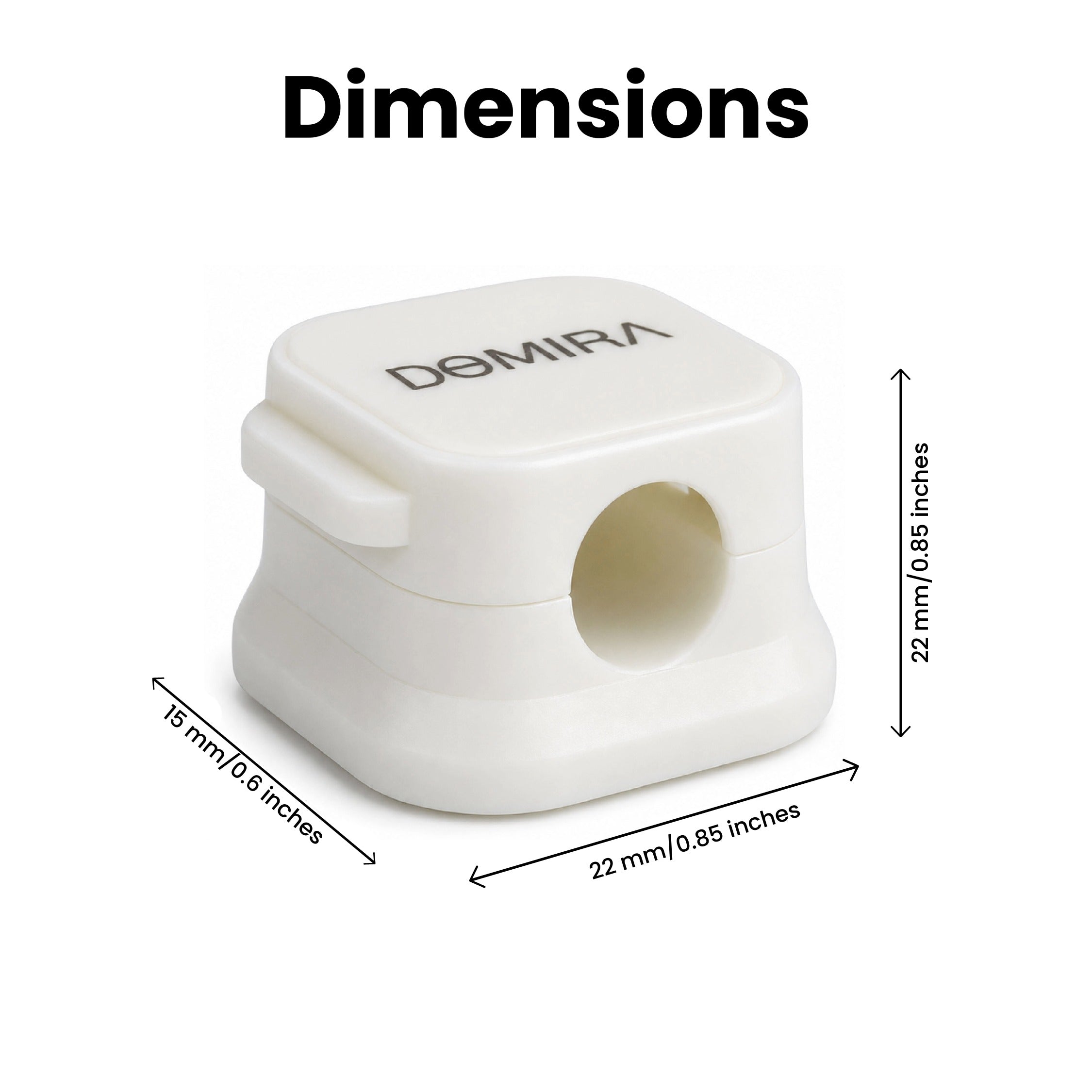 Dimensions image showing
measurements of DOMIRA White
magnetic cable holder clips including
22mm width and 7.5mm cable slot