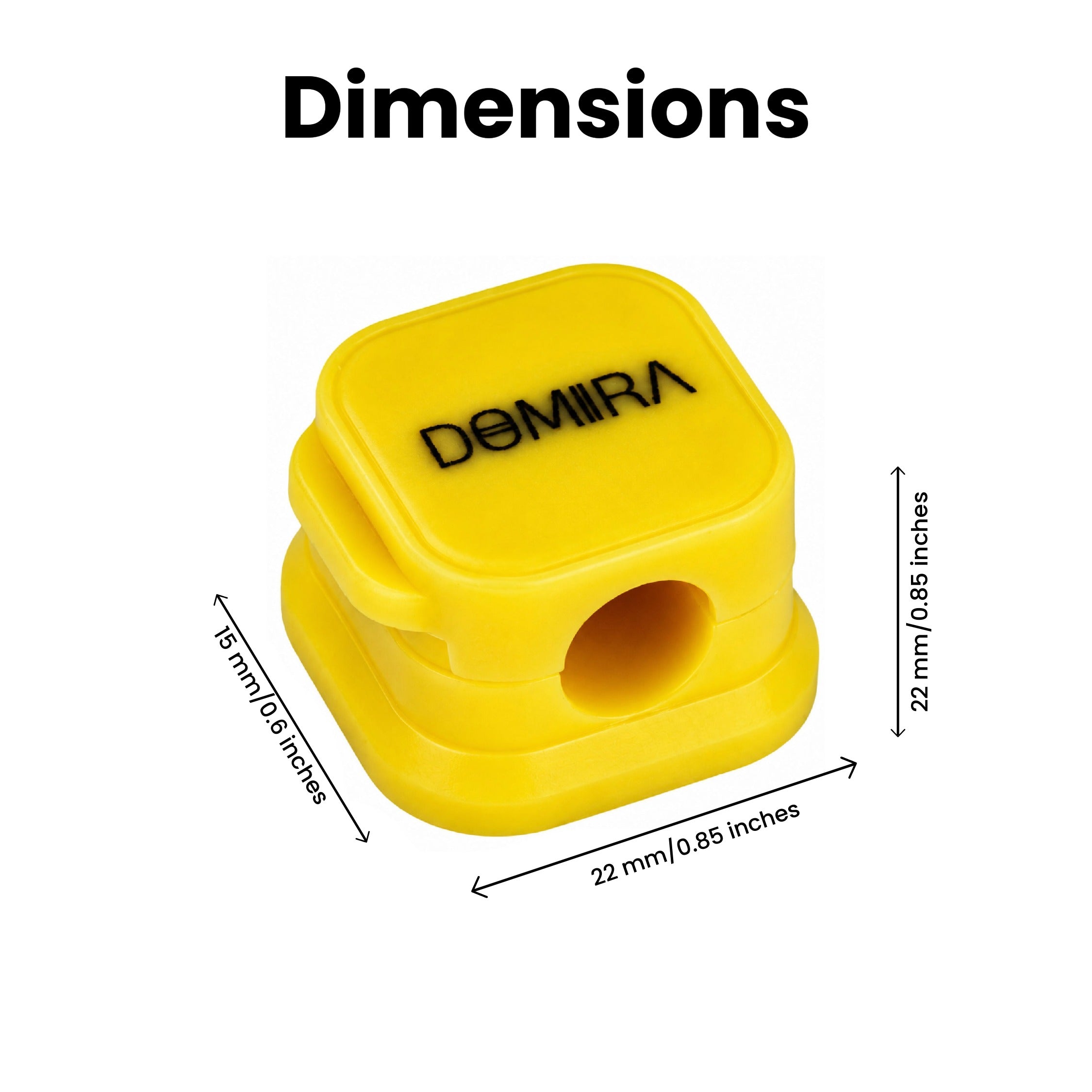 Dimensions image showing
measurements of DOMIRA Yellow
magnetic cable holder clips including
22mm width and 7.5mm cable slot