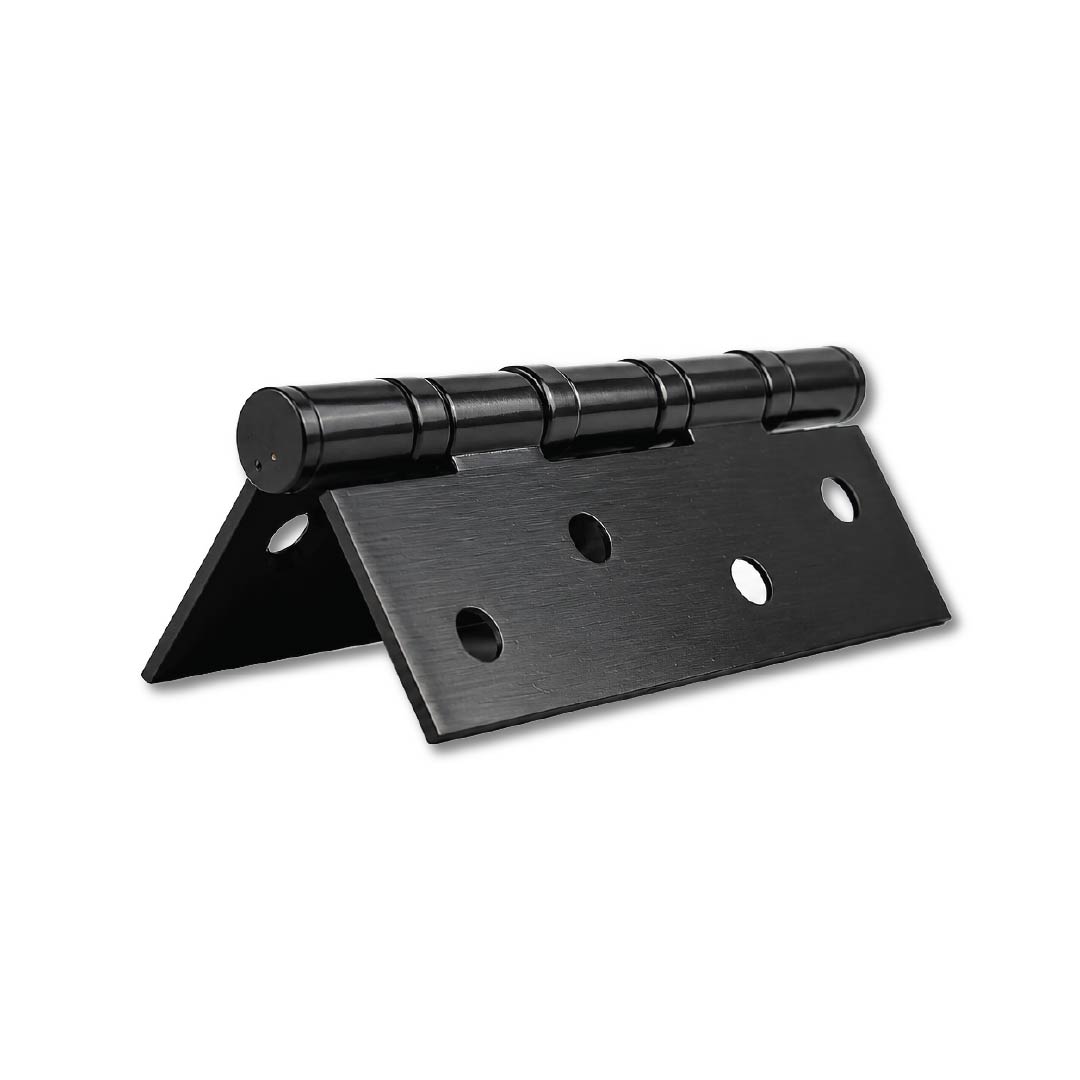 Alternate side angle of the DOMIRA black
heavy-duty door hinge designed for
smooth and reliable operation.