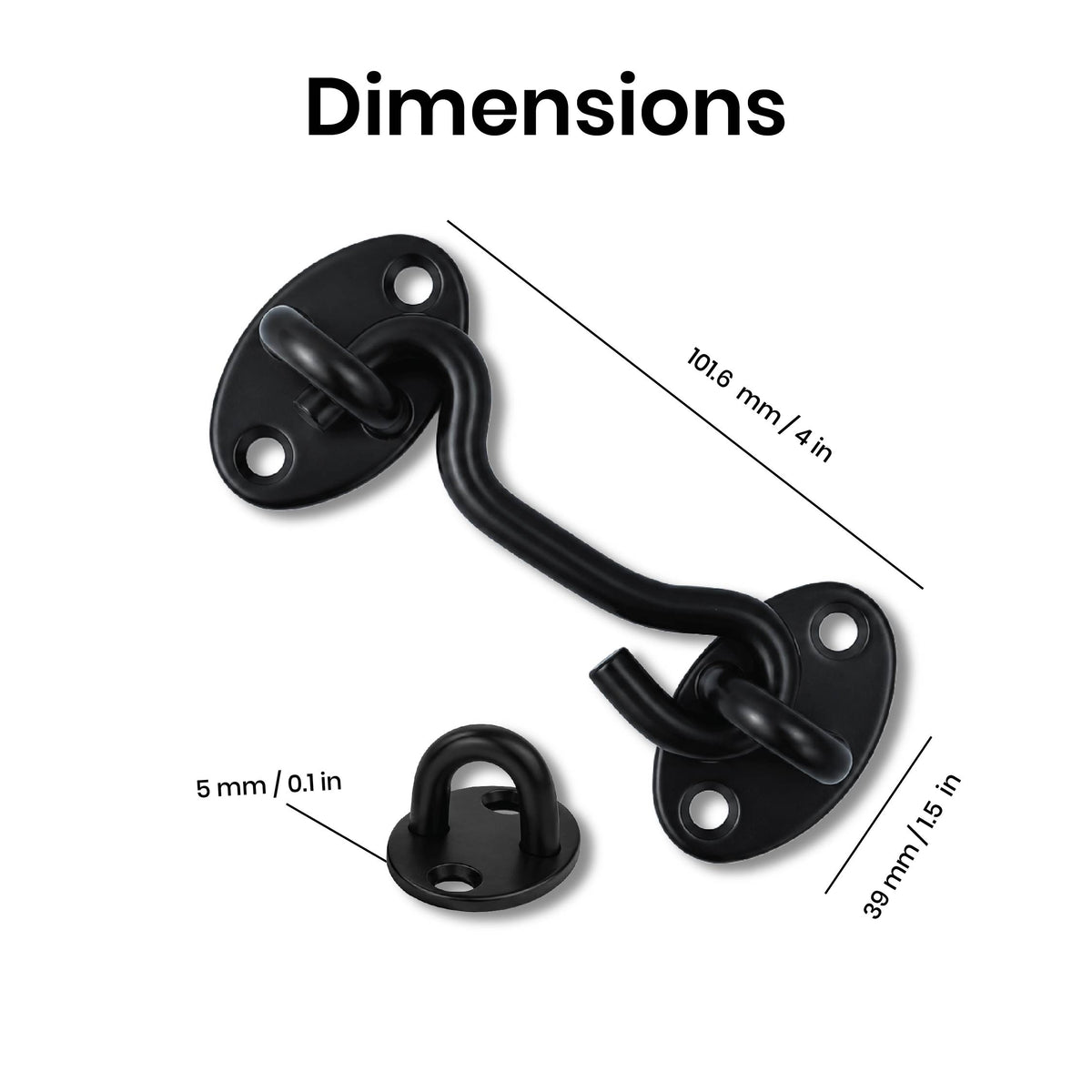 DOMIRA black hook and eye latch 3
inch 76mm dimensions