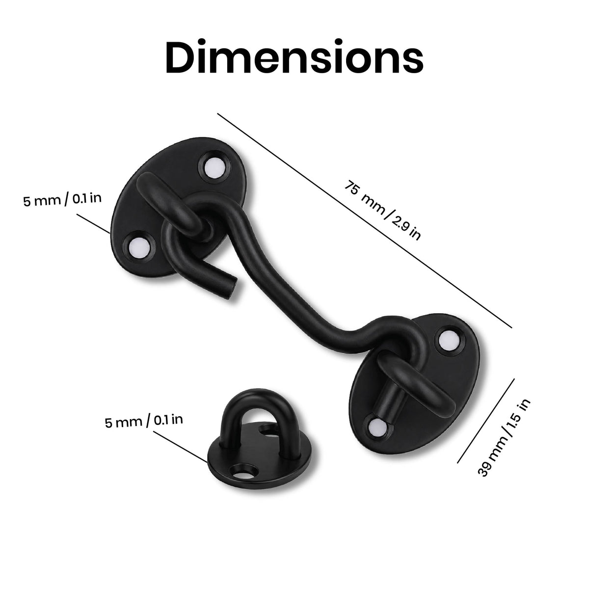 DOMIRA black hook and eye latch 4
inch 102mm dimensions