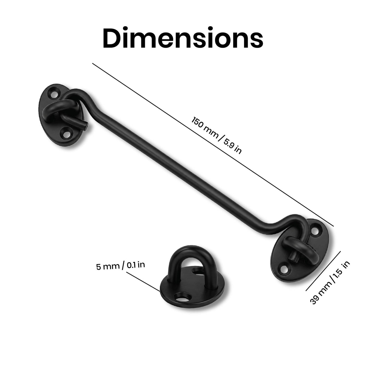 DOMIRA black hook and eye latch 6
inch 152mm dimensions