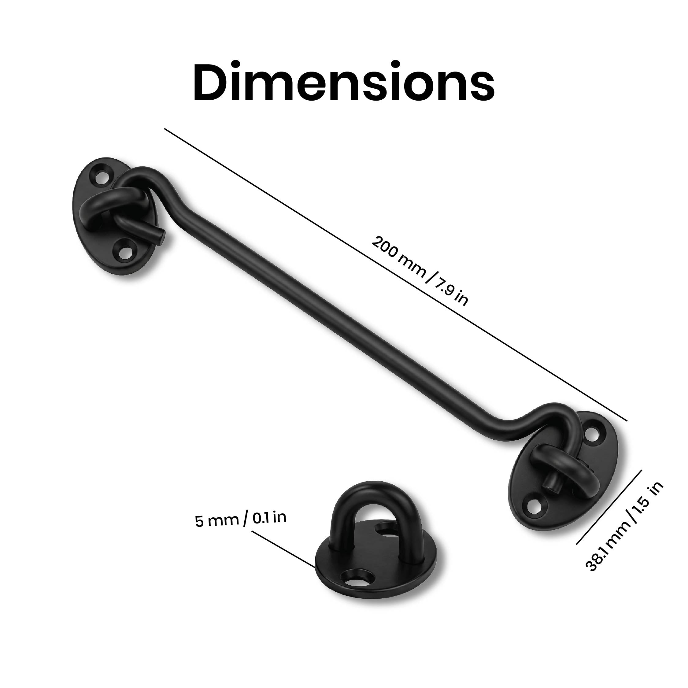 DOMIRA black hook and eye latch 8
inch 203mm dimensions