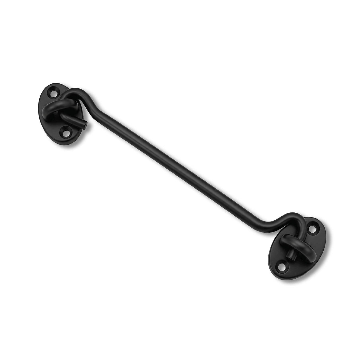 DOMIRA black hook and eye latch
angled view showing the hook, eye
and secure buckle design