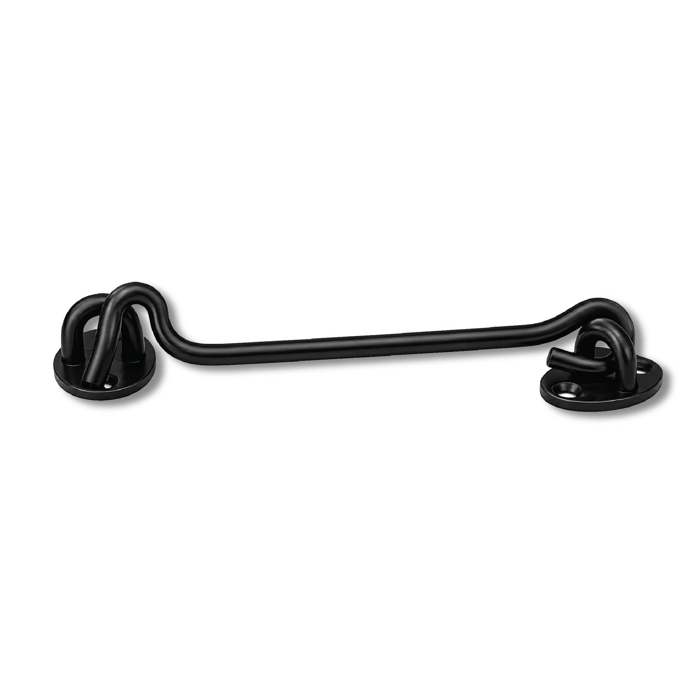 DOMIRA black hook and eye door
latch angled view showing its solid
stainless steel construction