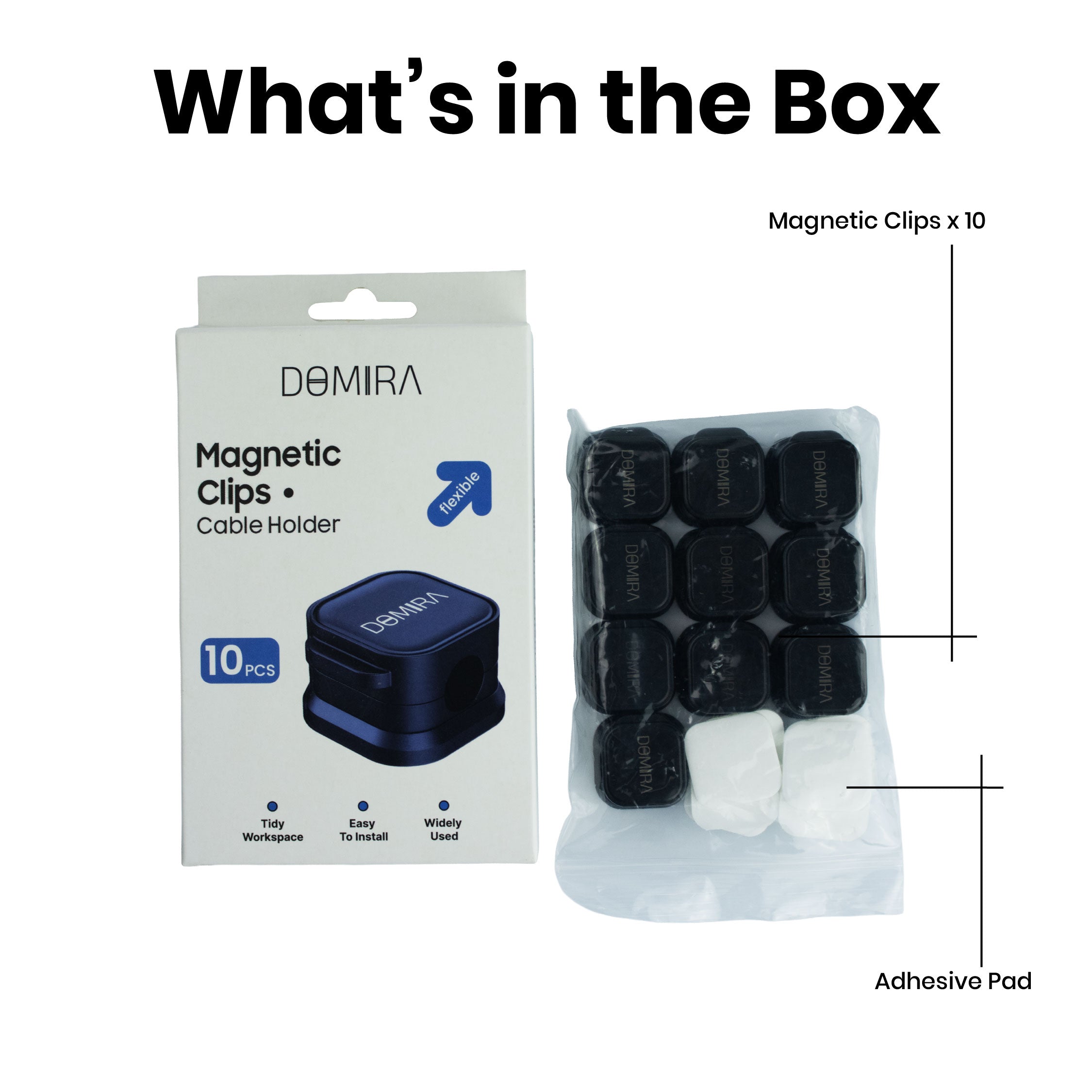 DOMIRA Black Magnetic Cable Holder Clips Magnetic Cable Organiser ABS Magnetic Grip Reusable Pack of 10