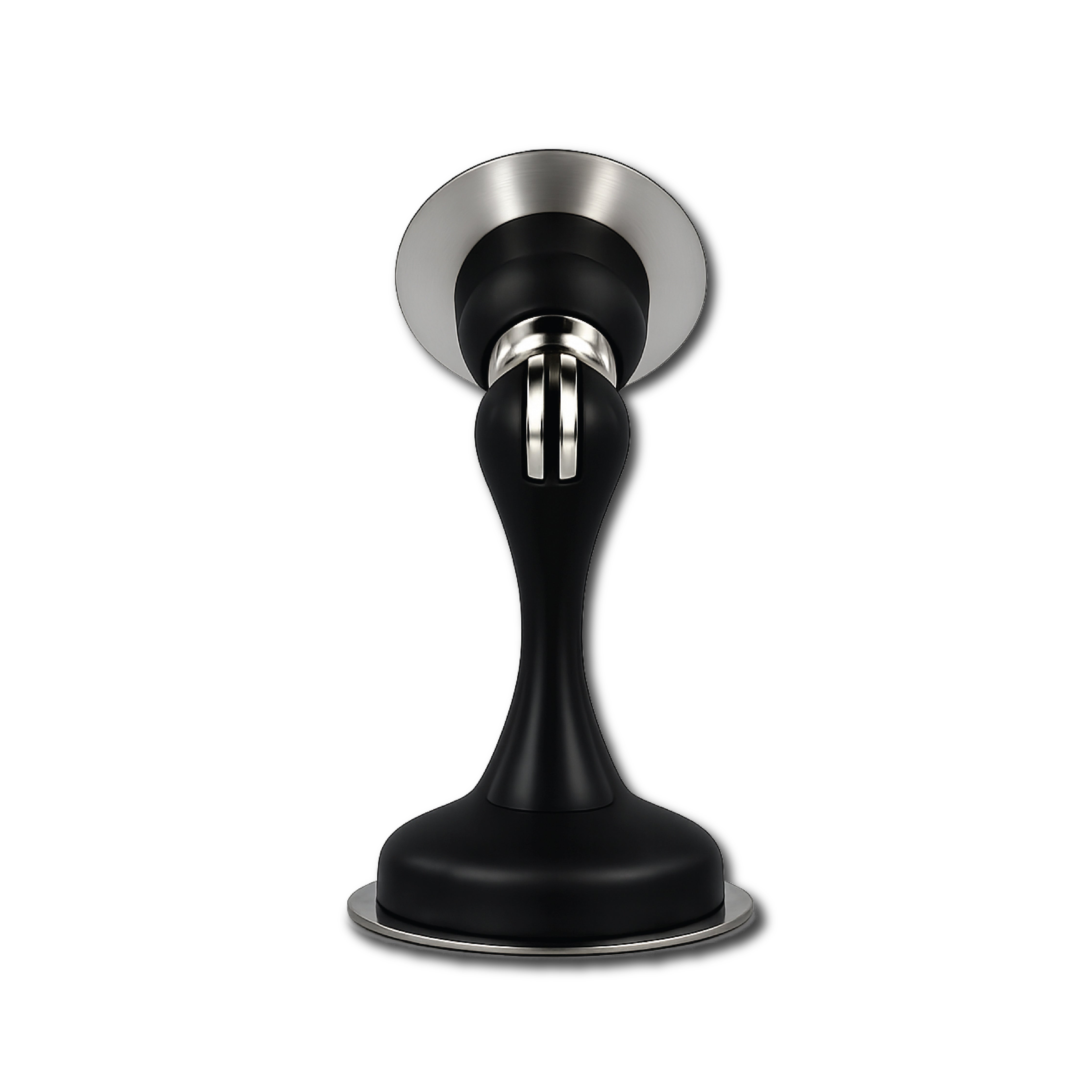 Back view of DOMIRA black magnetic door stop showing mounting base and compact wall or floor installation design