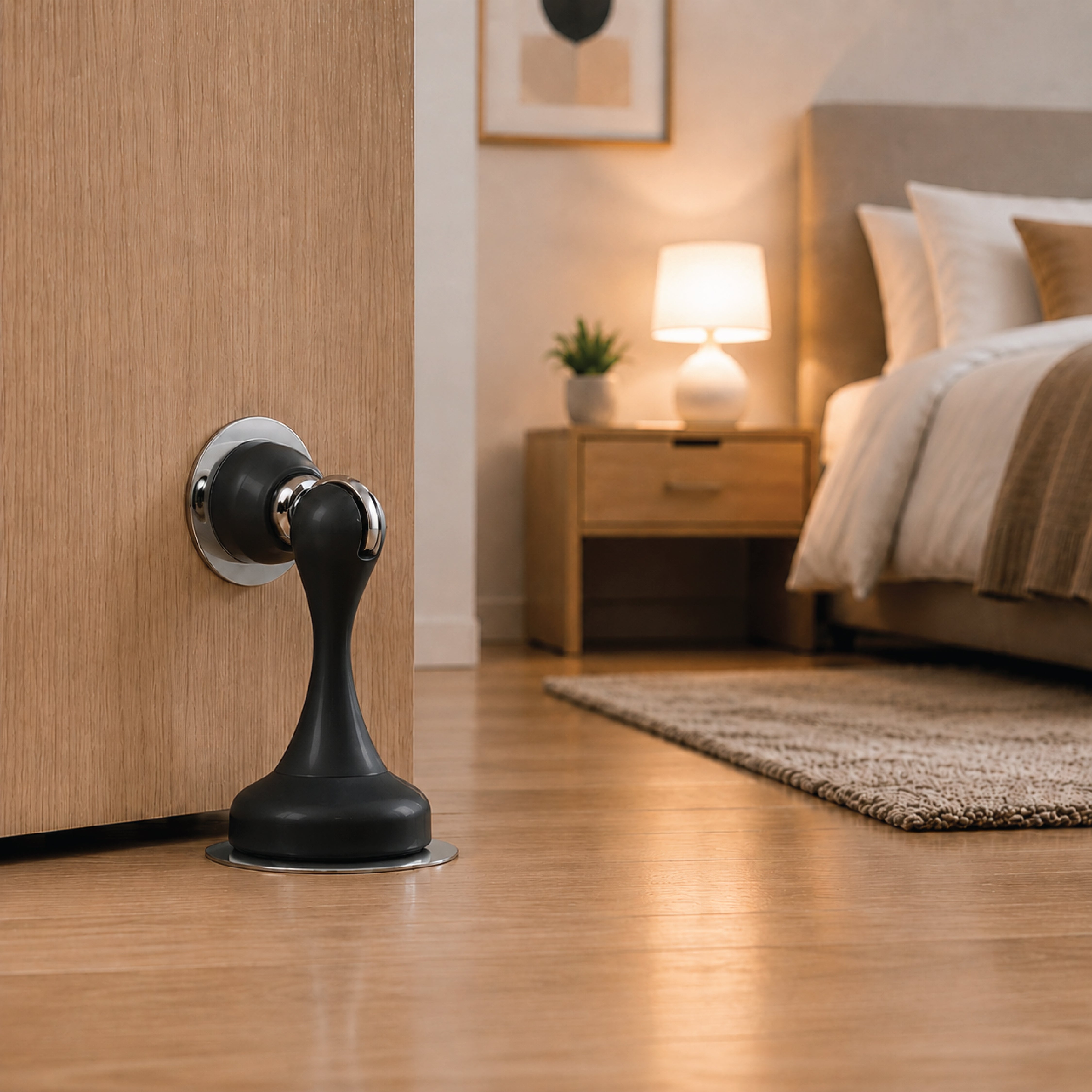 DOMIRA Magnetic Door Stopper Heavy Duty Door Stop Metal Black Finish No Drill Strong Hold 1 Pack