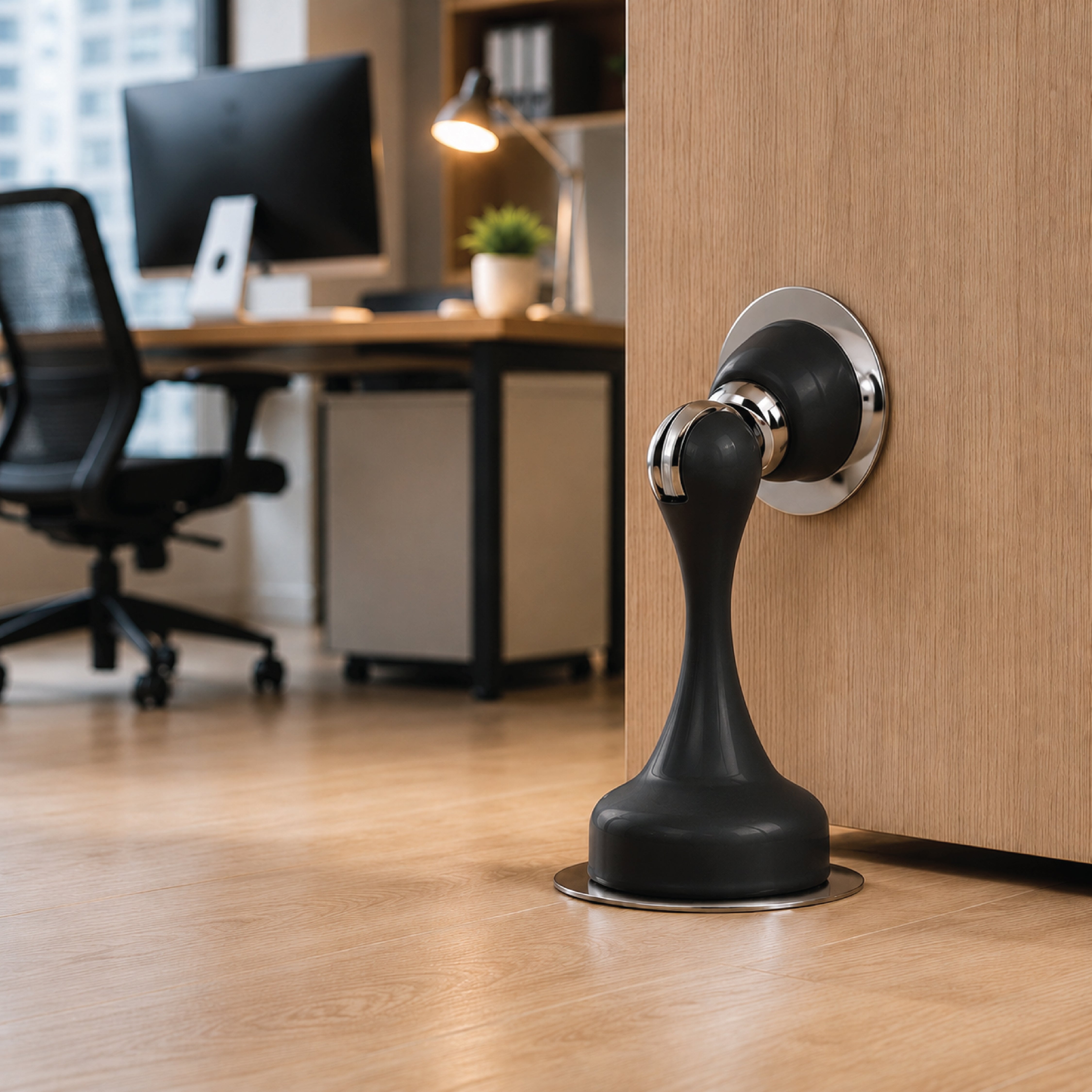 DOMIRA Magnetic Door Stopper Heavy Duty Door Stop Metal Black Finish No Drill Strong Hold 1 Pack