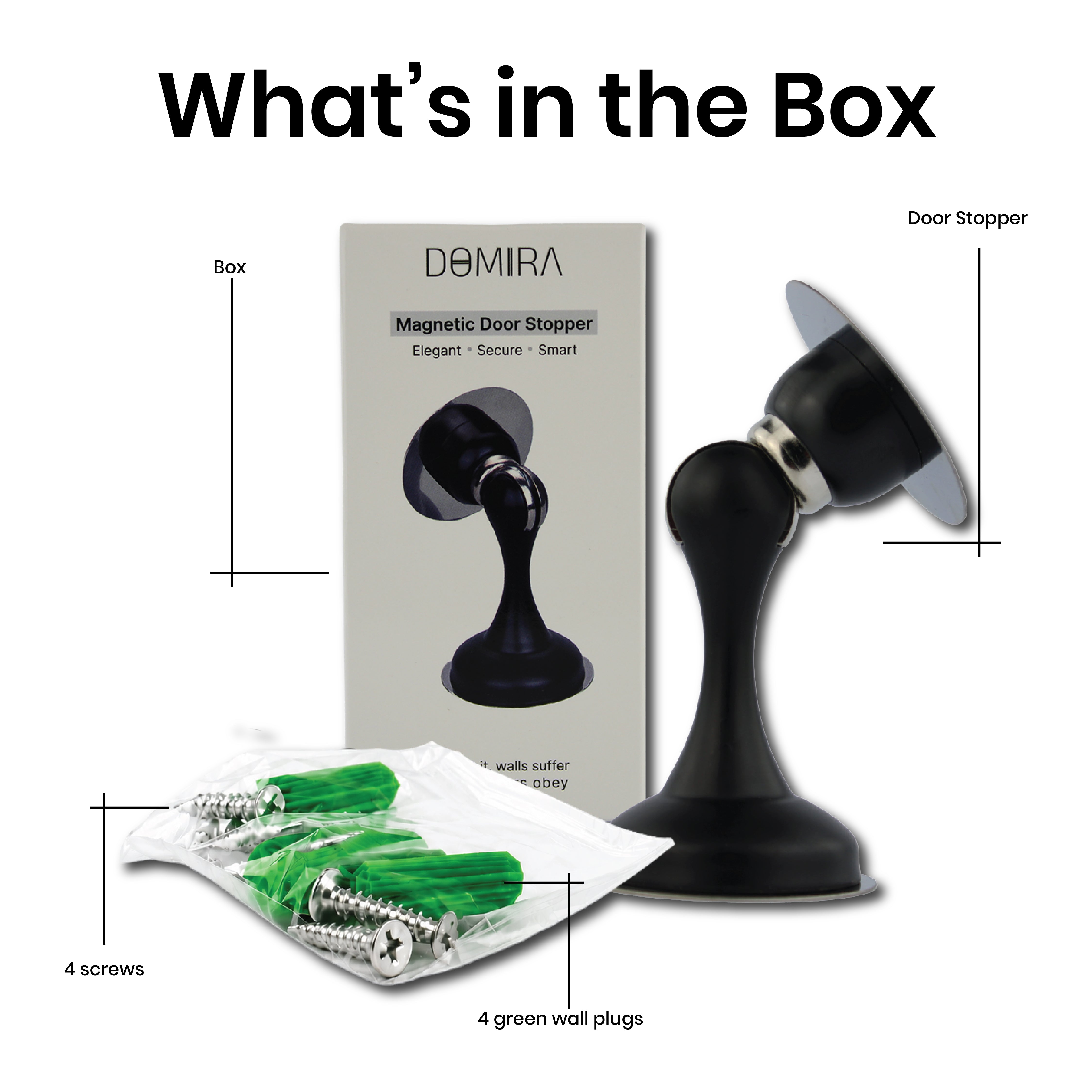 DOMIRA Magnetic Door Stopper Heavy Duty Door Stop Metal Black Finish No Drill Strong Hold 1 Pack