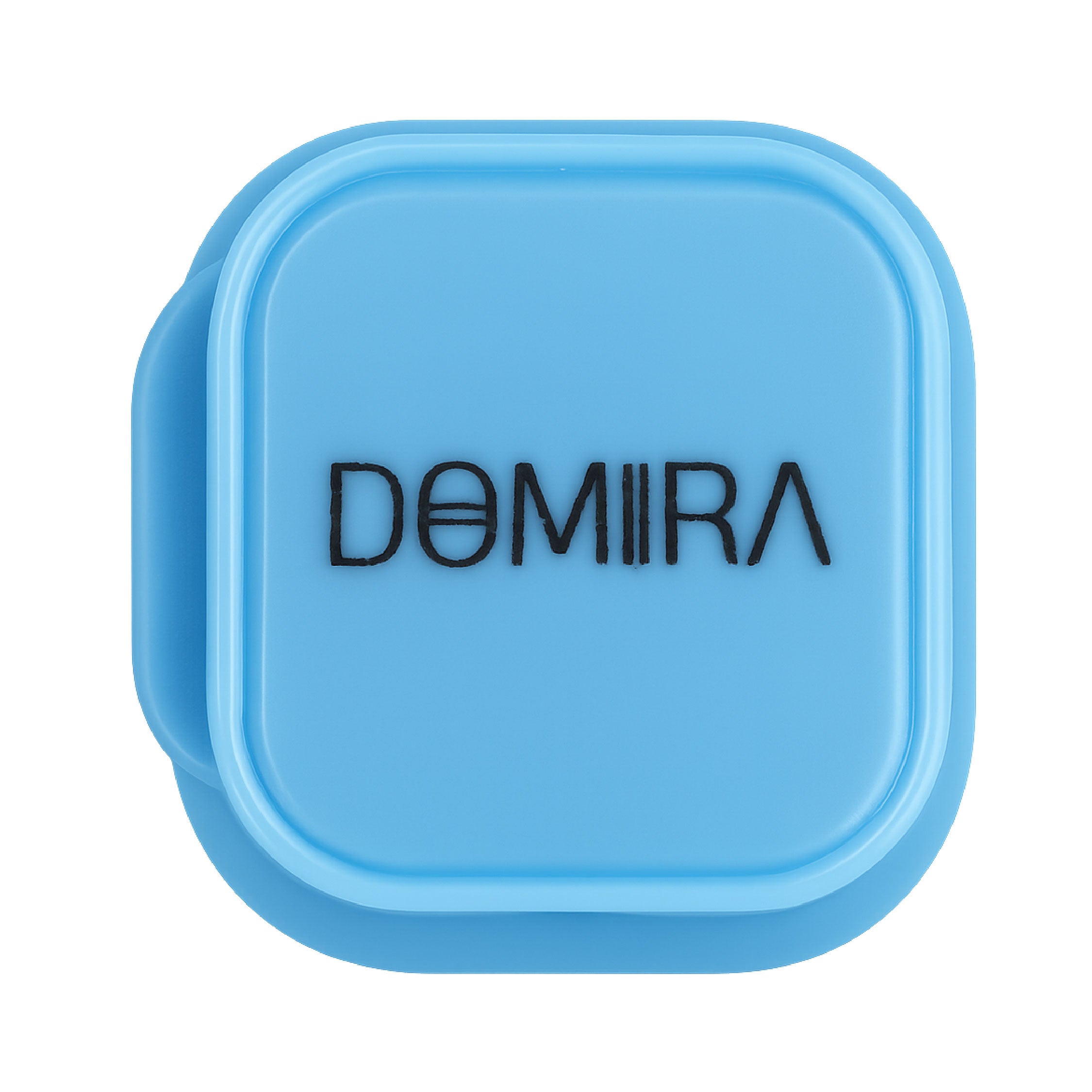 Top view of DOMIRA blue magnetic
cable holder clips showing compact
design and magnetic cable organiser
construction for desk cable
management.