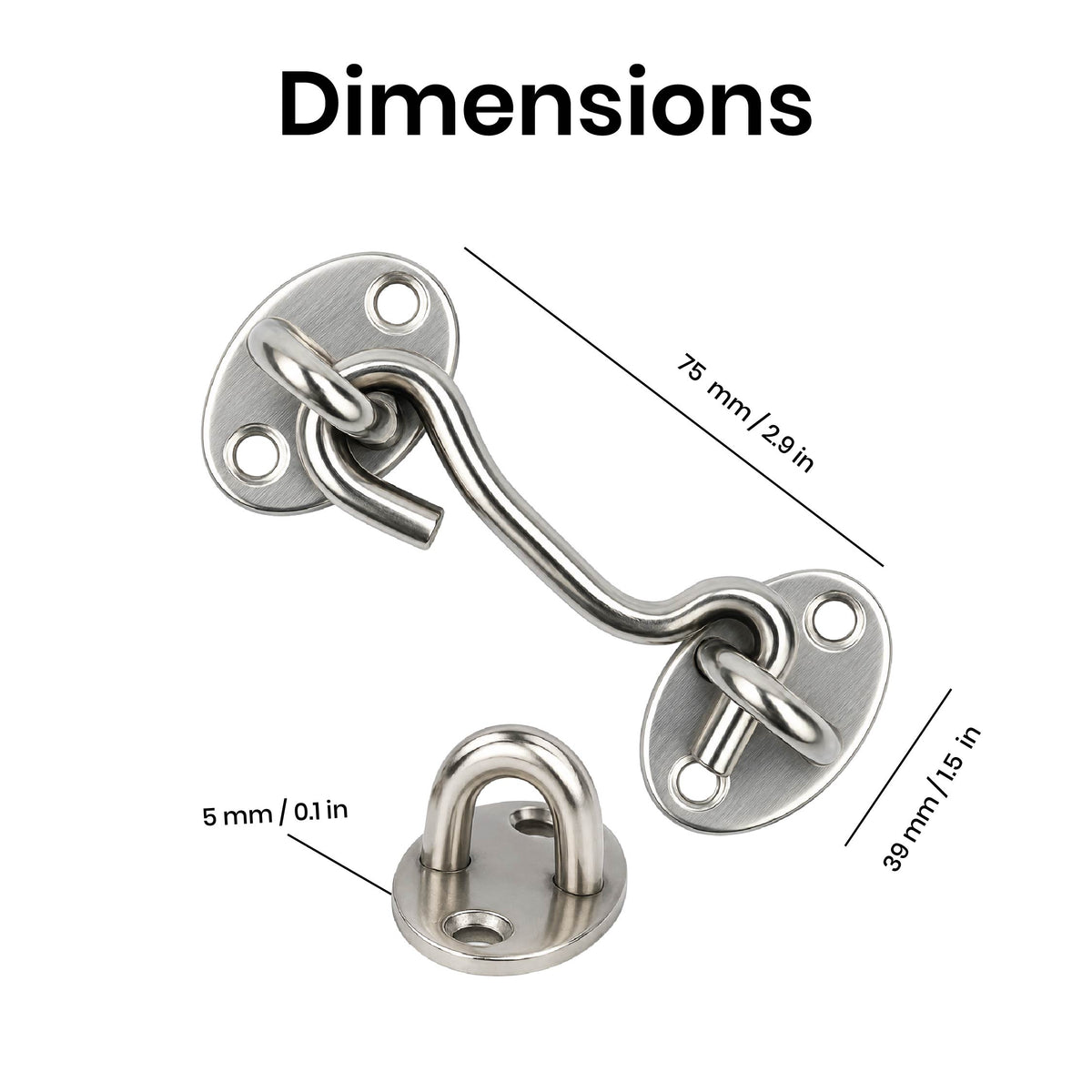 DOMIRA chrome hook and eye latch
3 inch 76mm dimensions